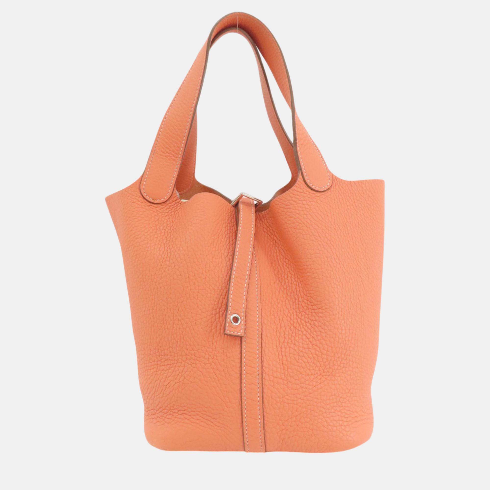 Pre-owned Hermes Pink Taurillon Picotin Lock Mm Tote Bag