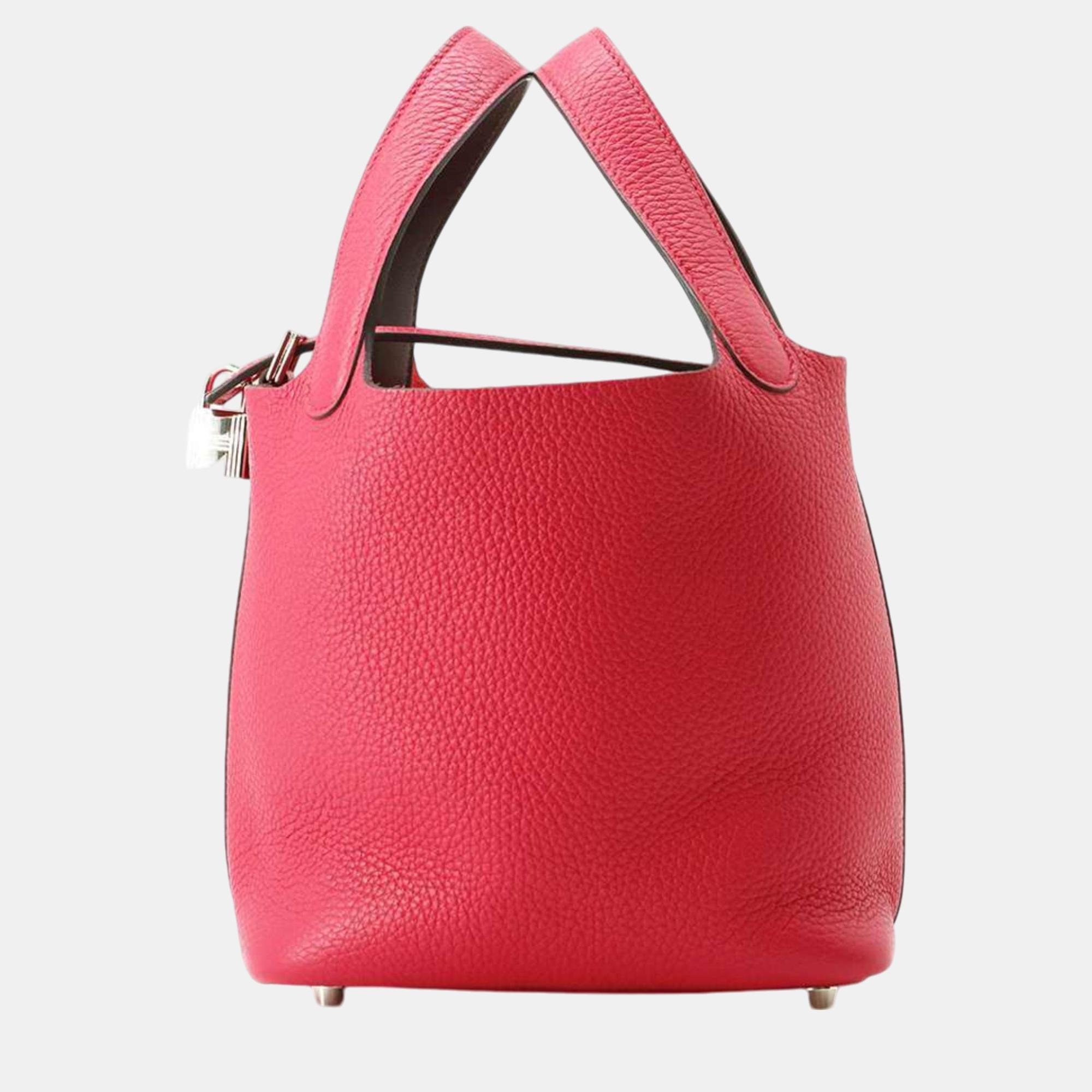 

Hermes Eclat Framboise Rouge Serie Taurillon Clemence Swift Picotin Lock PM bag, Red