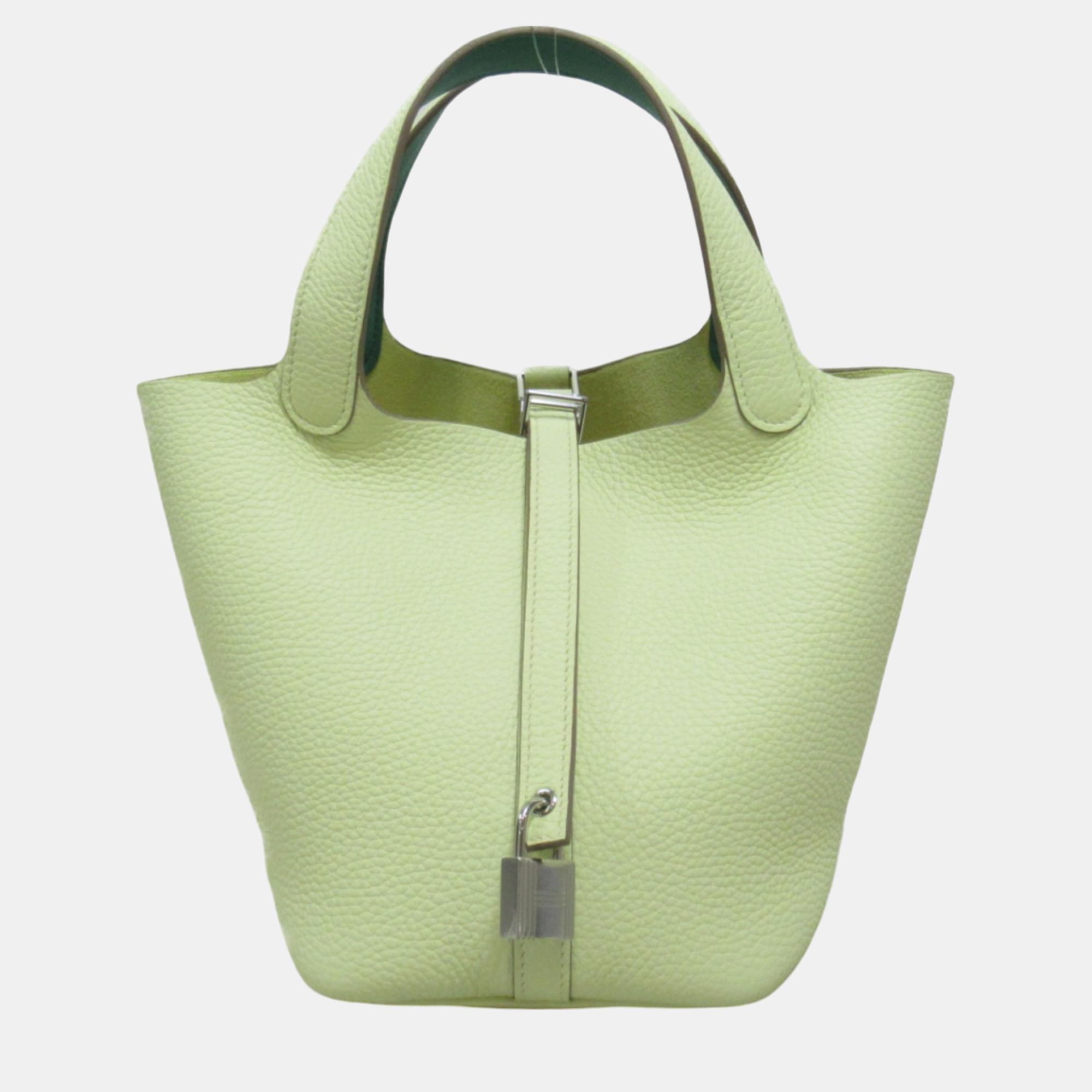 

Hermes Green Jaune Milton/Vert Taurillon Clemence leather Swift leather Picotin Lock PM Handbag