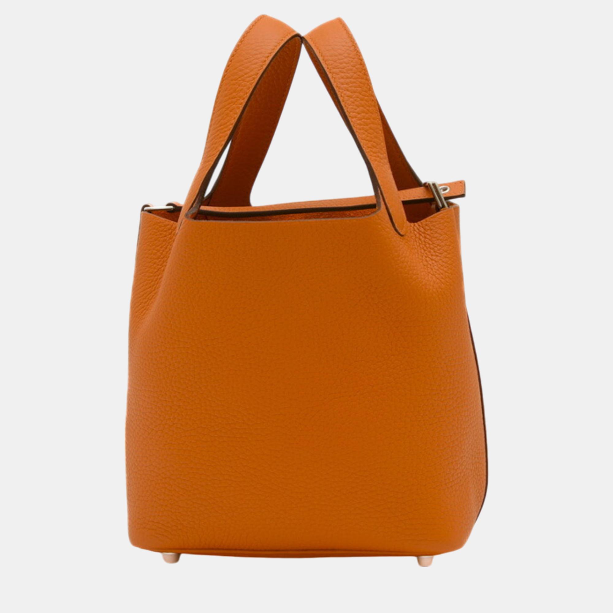 

Hermes Orange Taurillon Picotin PM 18 Handbag