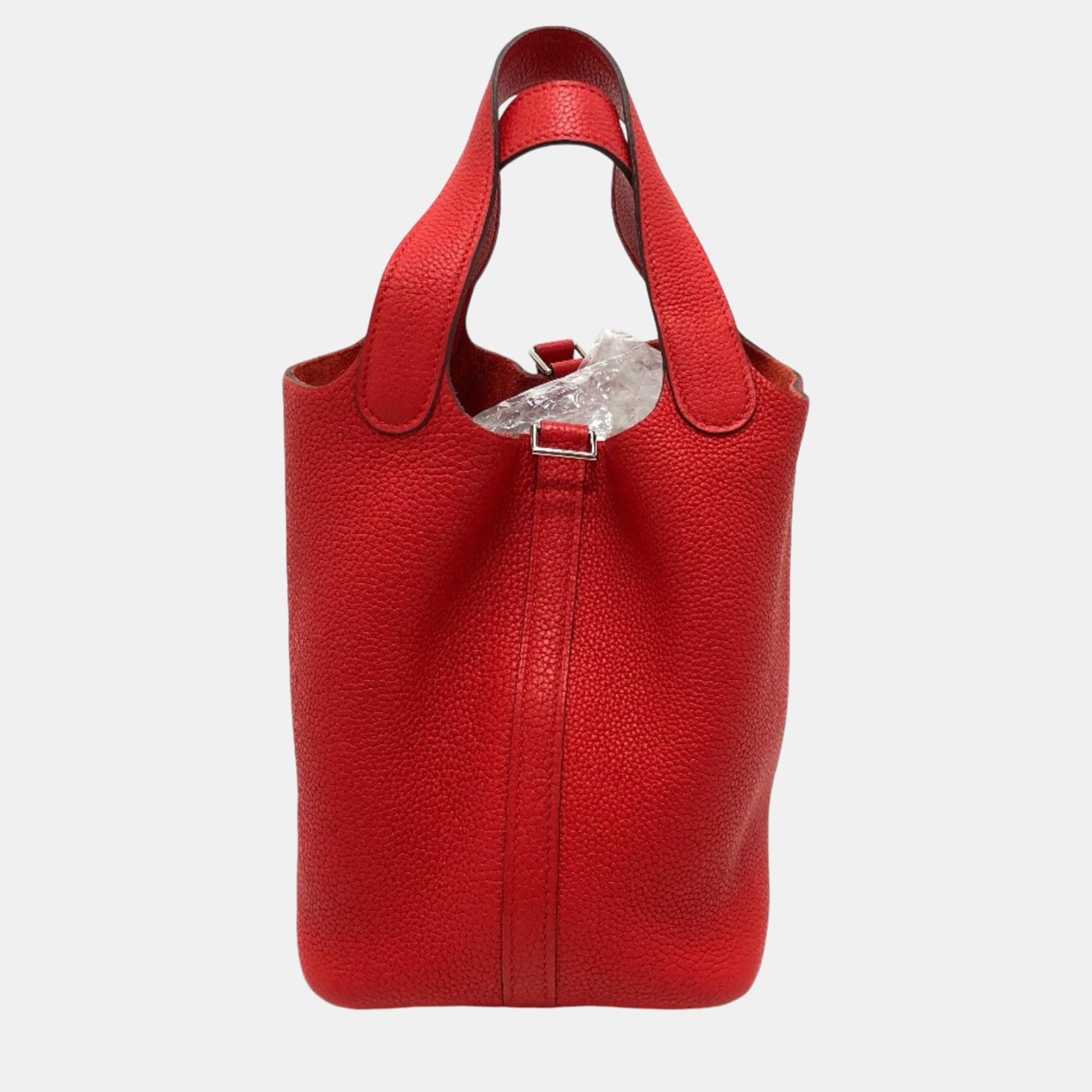 

Hermes Rouge Coo Red Picotin Lock PM 18 Tote Bag