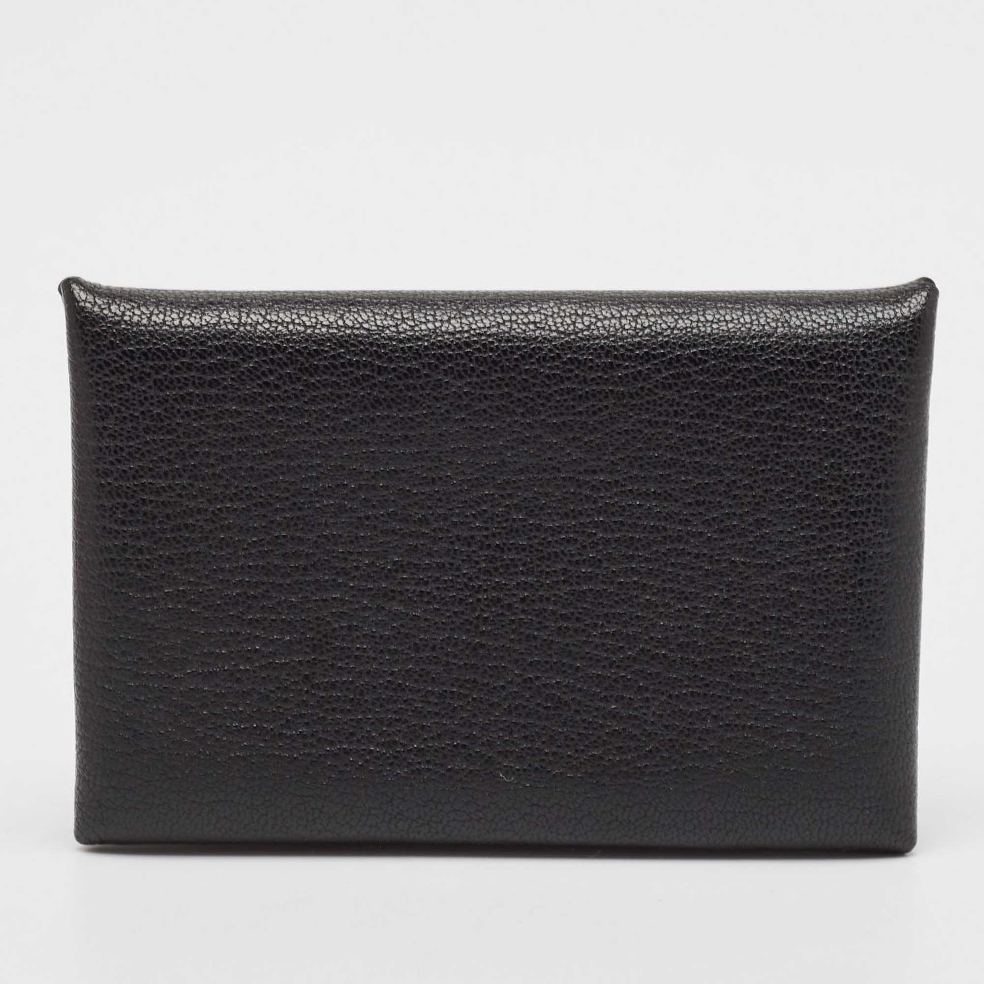 

Hermès Noir Chevere Leather Calvi Card Holder, Black