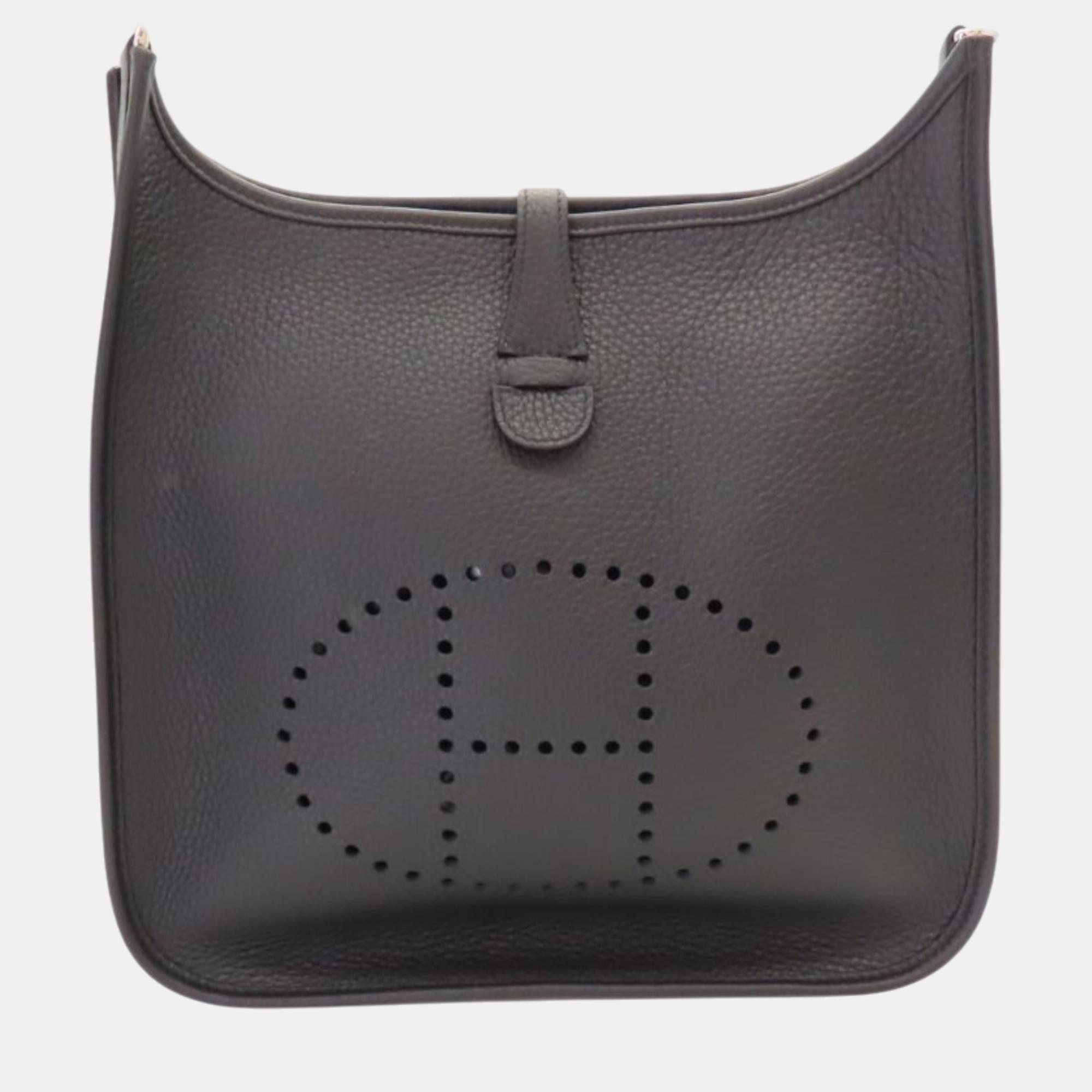 

Hermes Evelyne 3 PM Noir Shoulder Bag Grey Leather