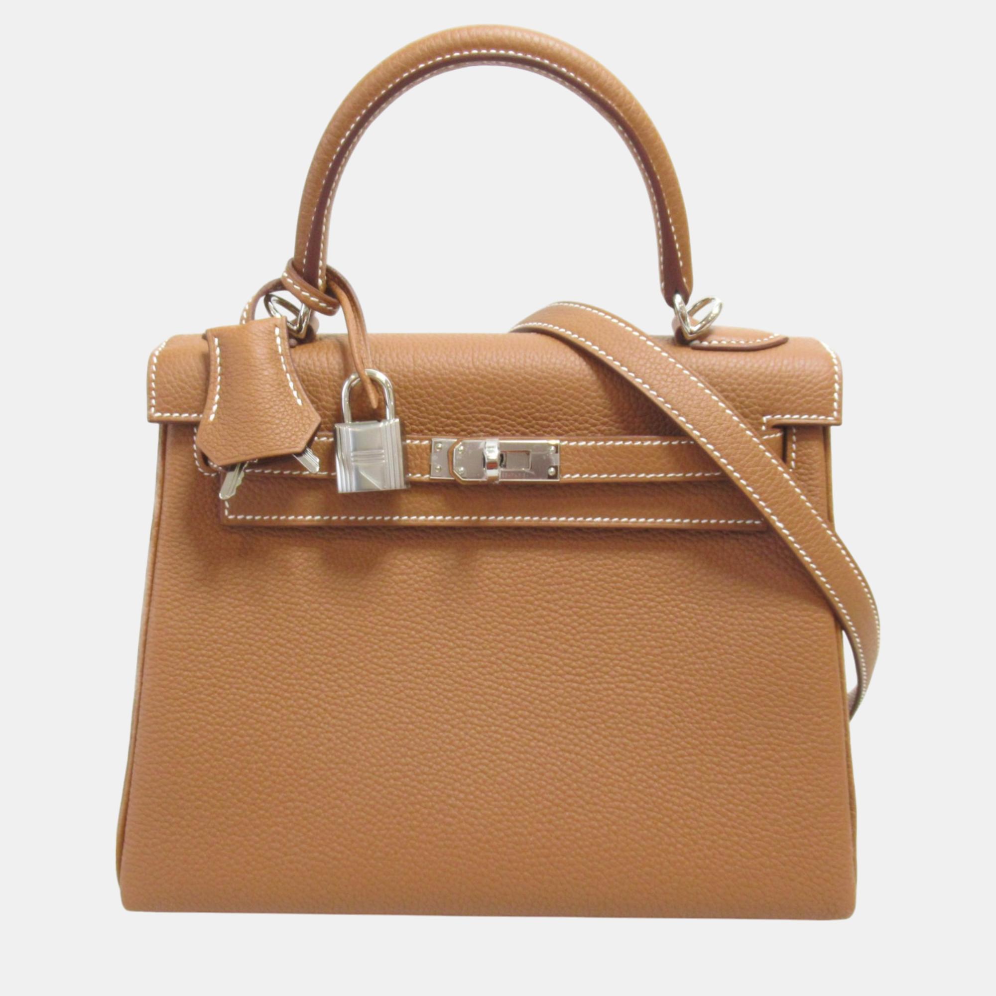 

Hermes Kelly 25 Togo Leather Handbag Brown Brown Leather