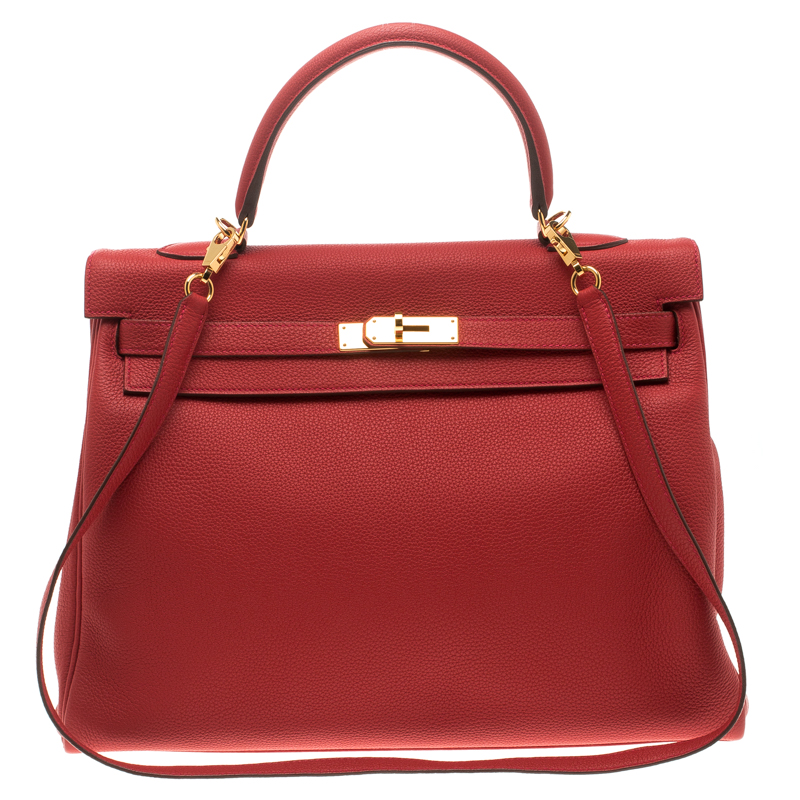 Pre Owned Hermes Geranium Togo Leather Gold Hardware Kelly Retourne 35 Bag