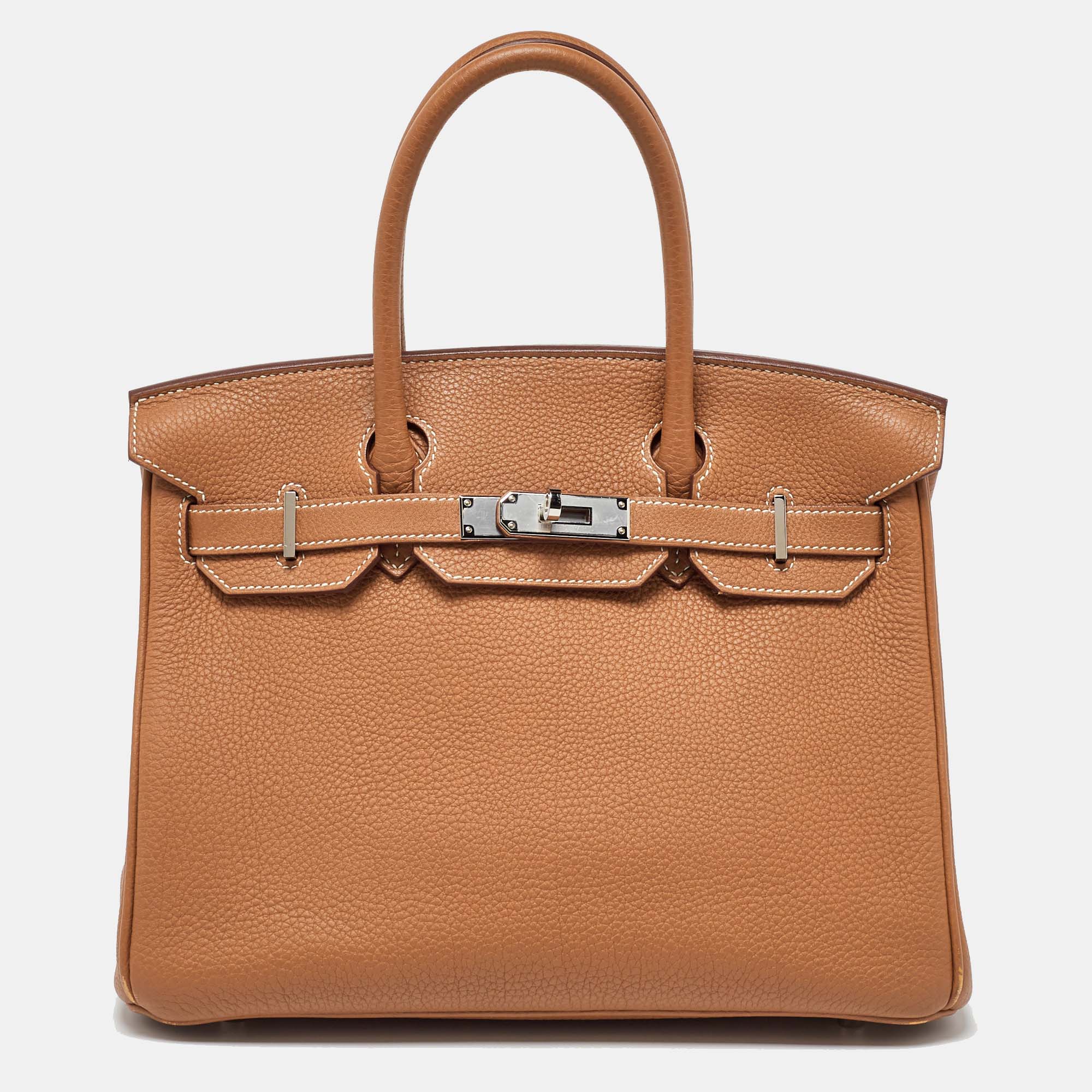 

Hermes Gold Togo Leather Palladium Finish Birkin 30 Bag, Brown