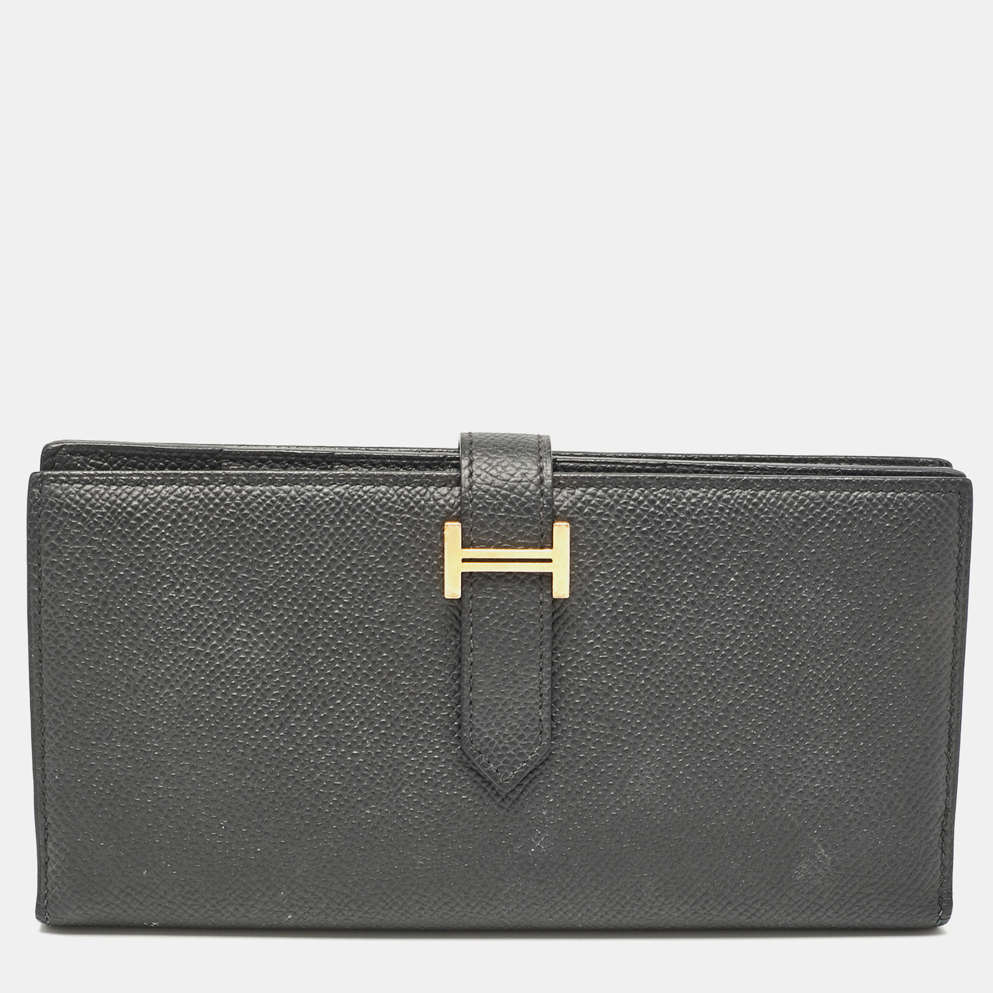 

Hermes Black Epsom Leather Gold Finish Bearn Wallet