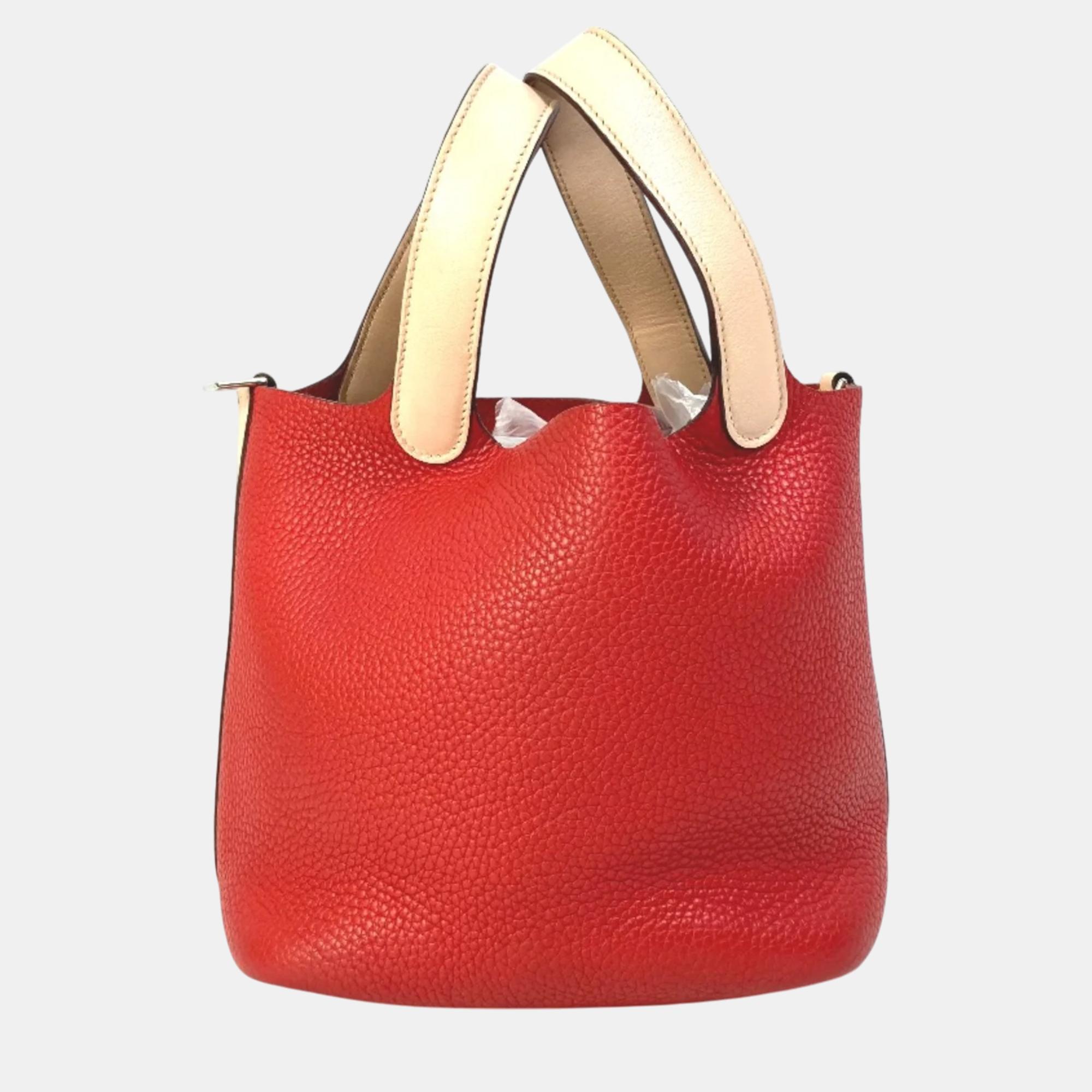 

Hermes Rouge Tomato Rose Eglantine Red Bicolor Tote Bag