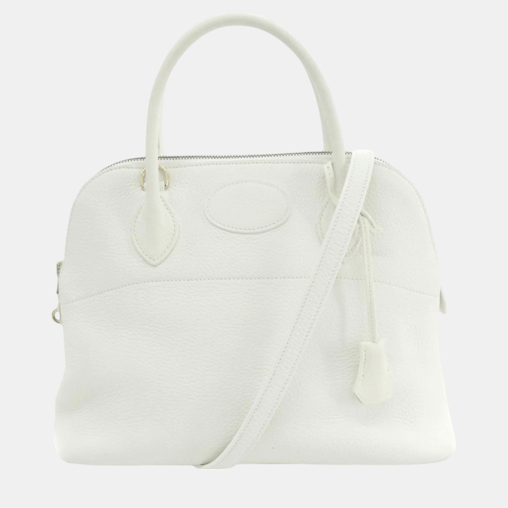 

Hermes White Taurillon Bolide 31 Handbag