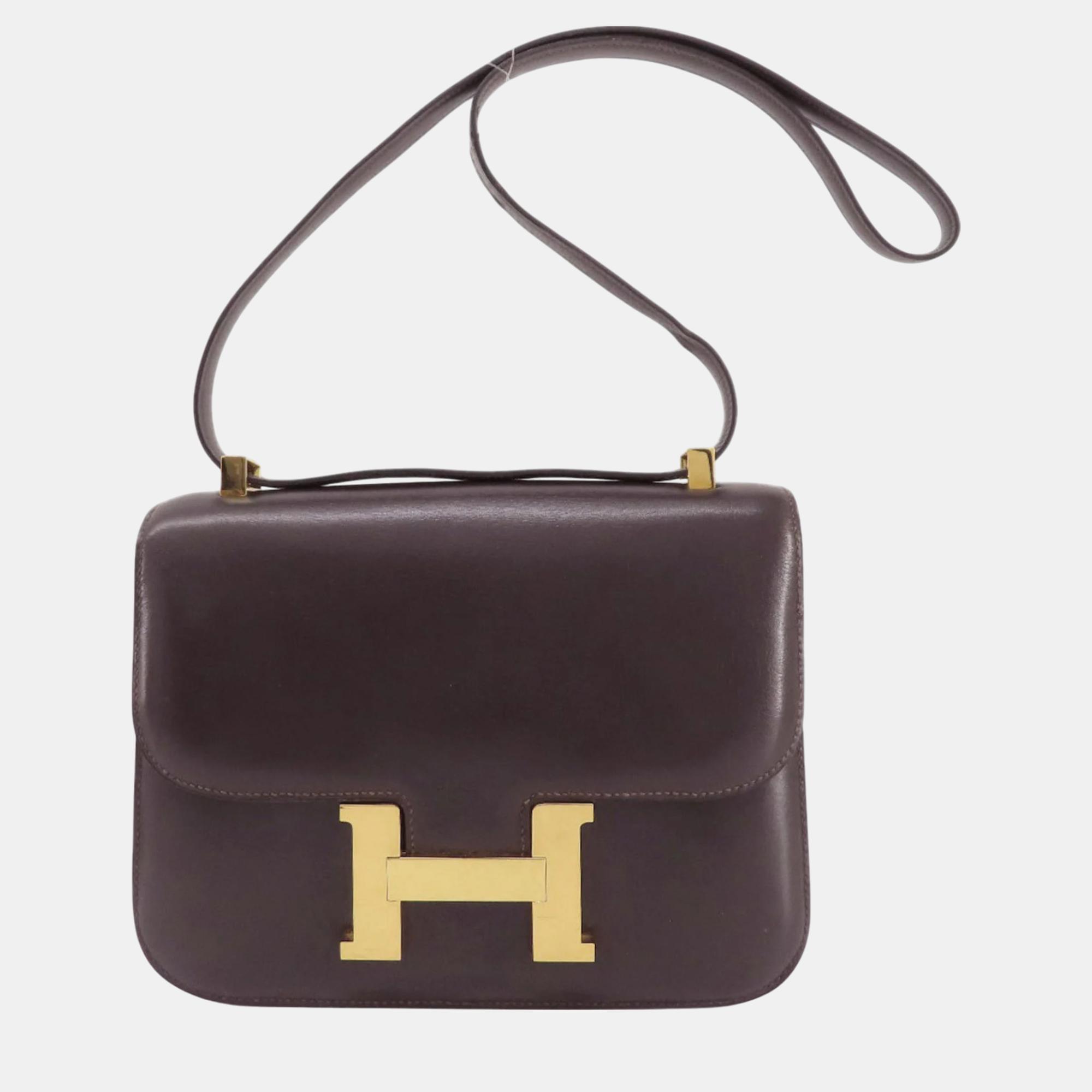 Pre-owned Hermes Brown Box Calf Constance Shoulder Bag