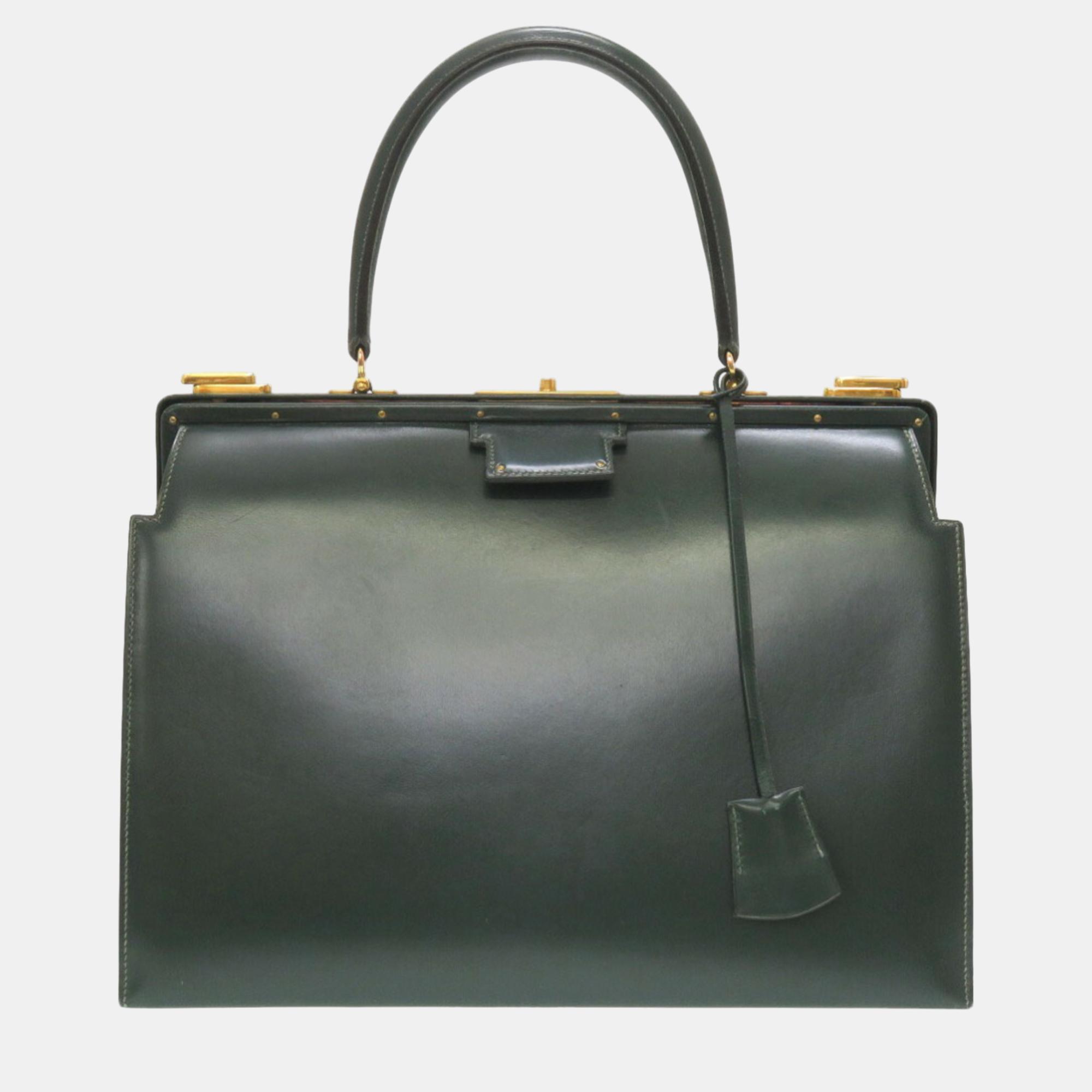 

Hermes green bag box calf veil doctor's handbag, Black