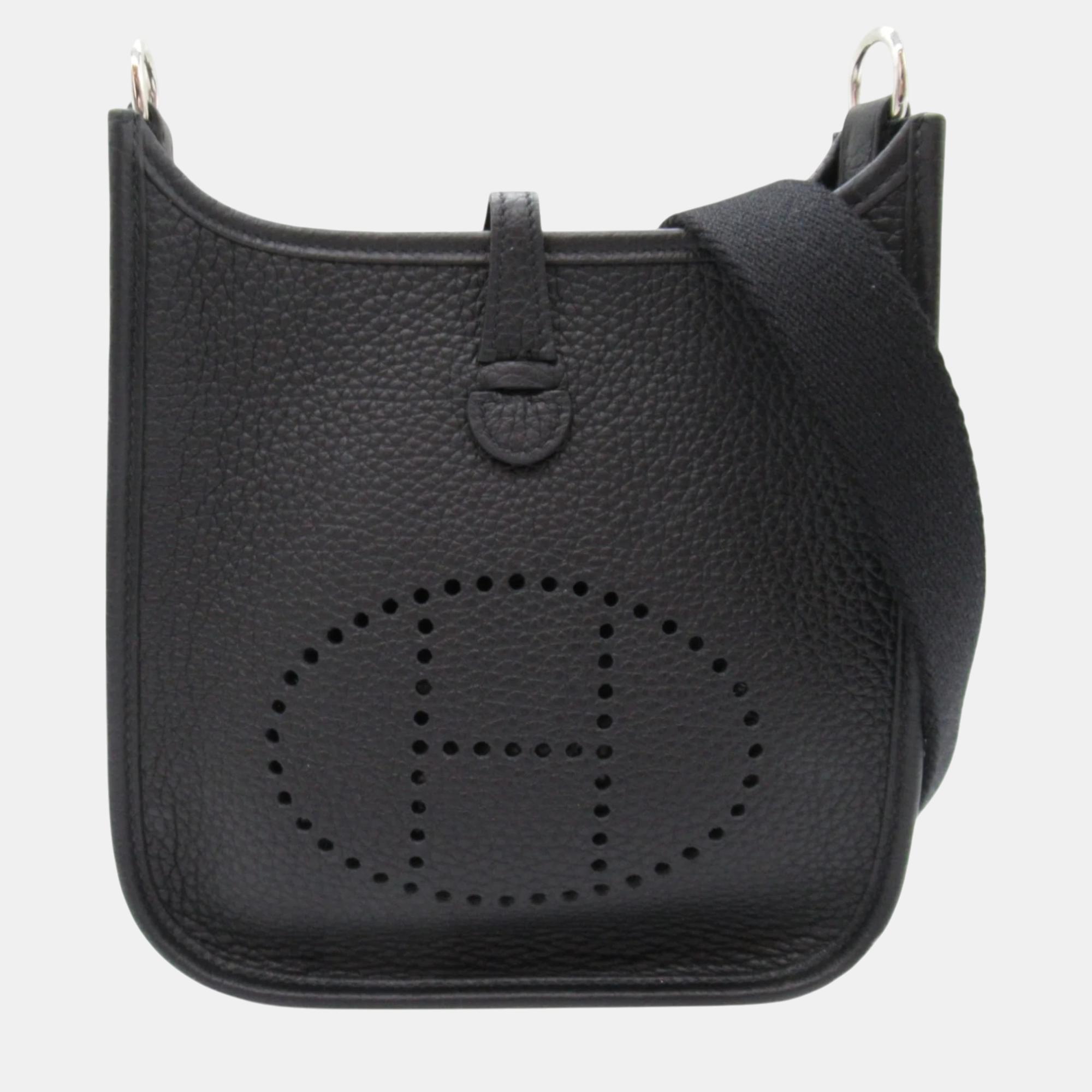 

Hermes Black Noir Taurillon Clemence leather Evelyn Amazon TPM Shoulder Bag