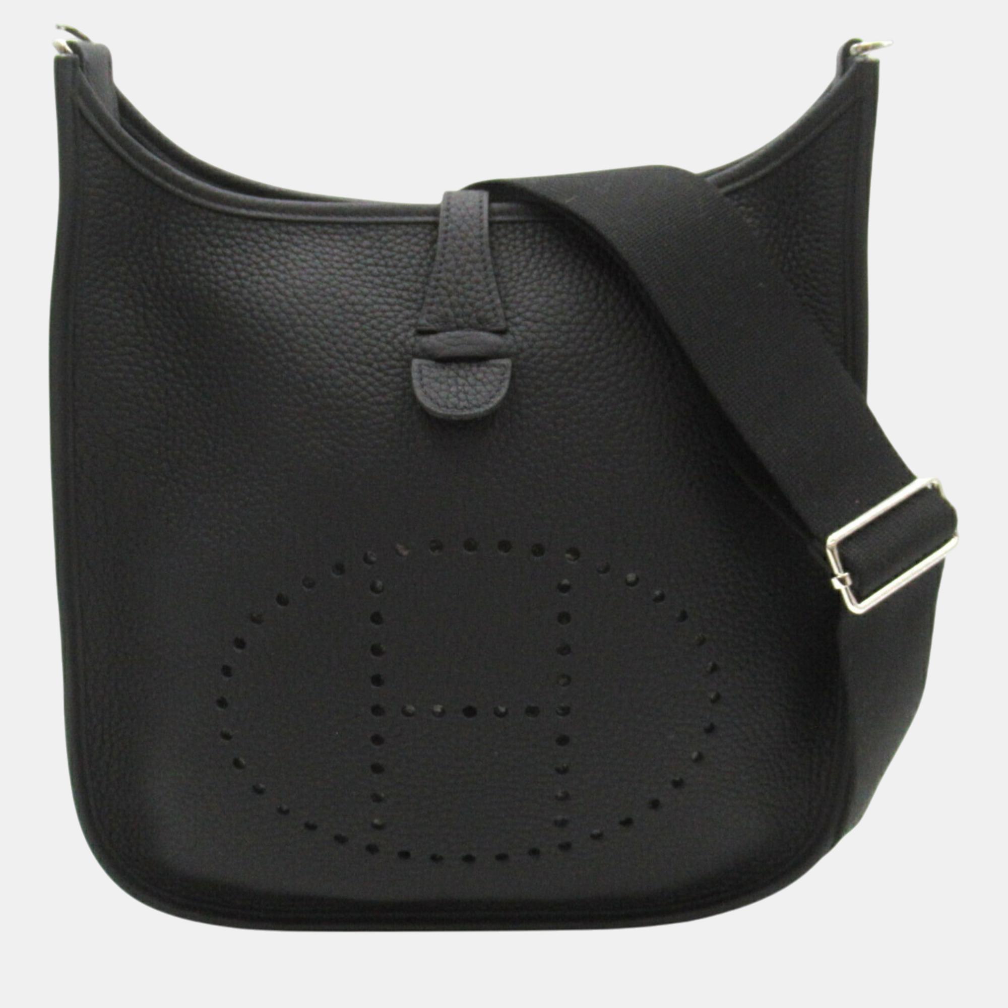 

Hermes Black Calfskin (Cowhide) Taurillon Clemence Evelyn PM Shoulder Bag