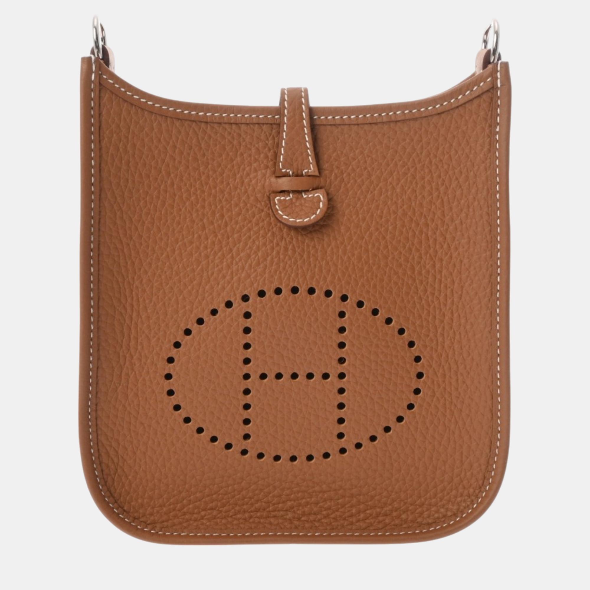 

Hermes Gold Taurillon Clemence Evelyn TPM Shoulder Bag, Brown