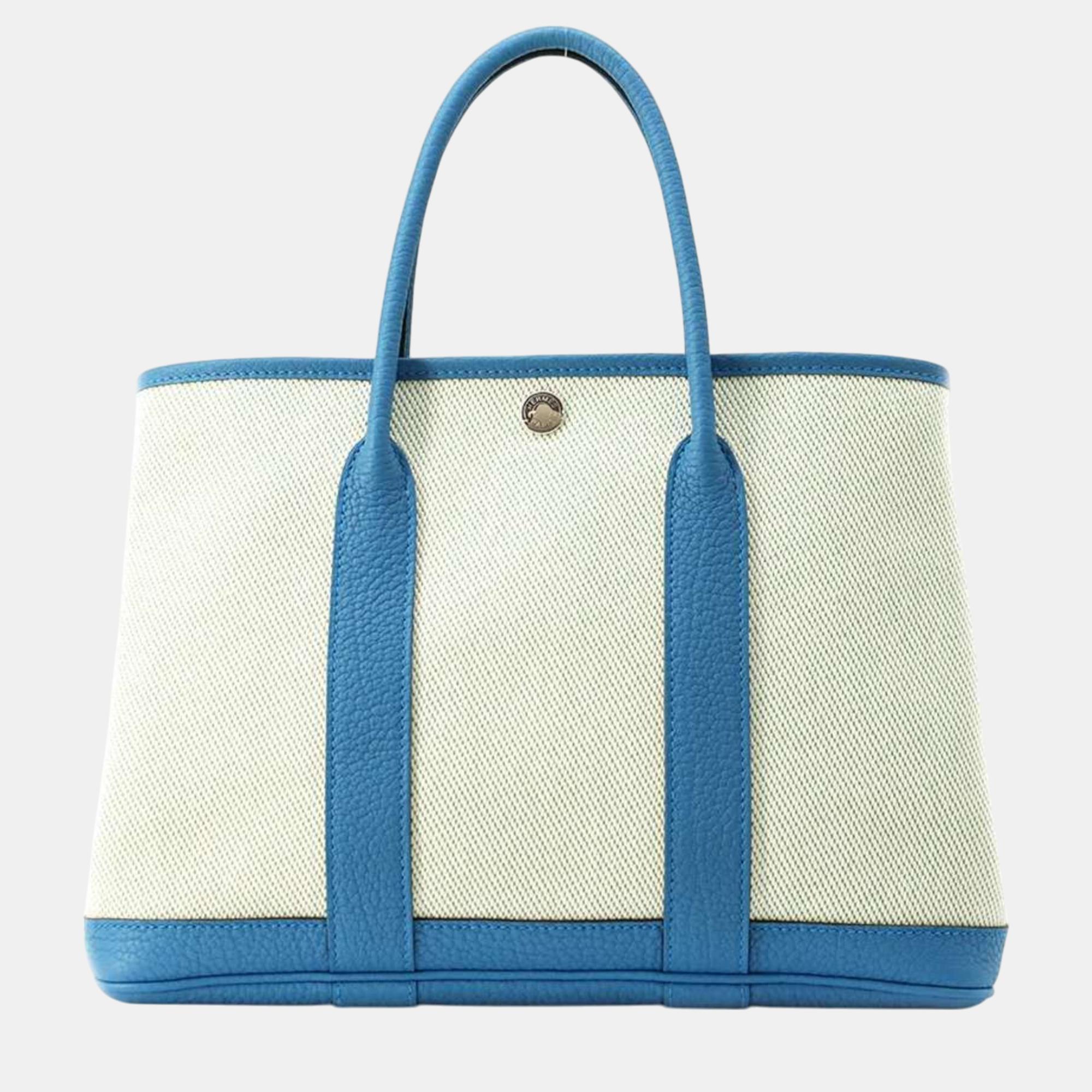 

Hermes Ecru Blue Izmir Bamboo Toile Twill H Negonda Garden TPM Bag