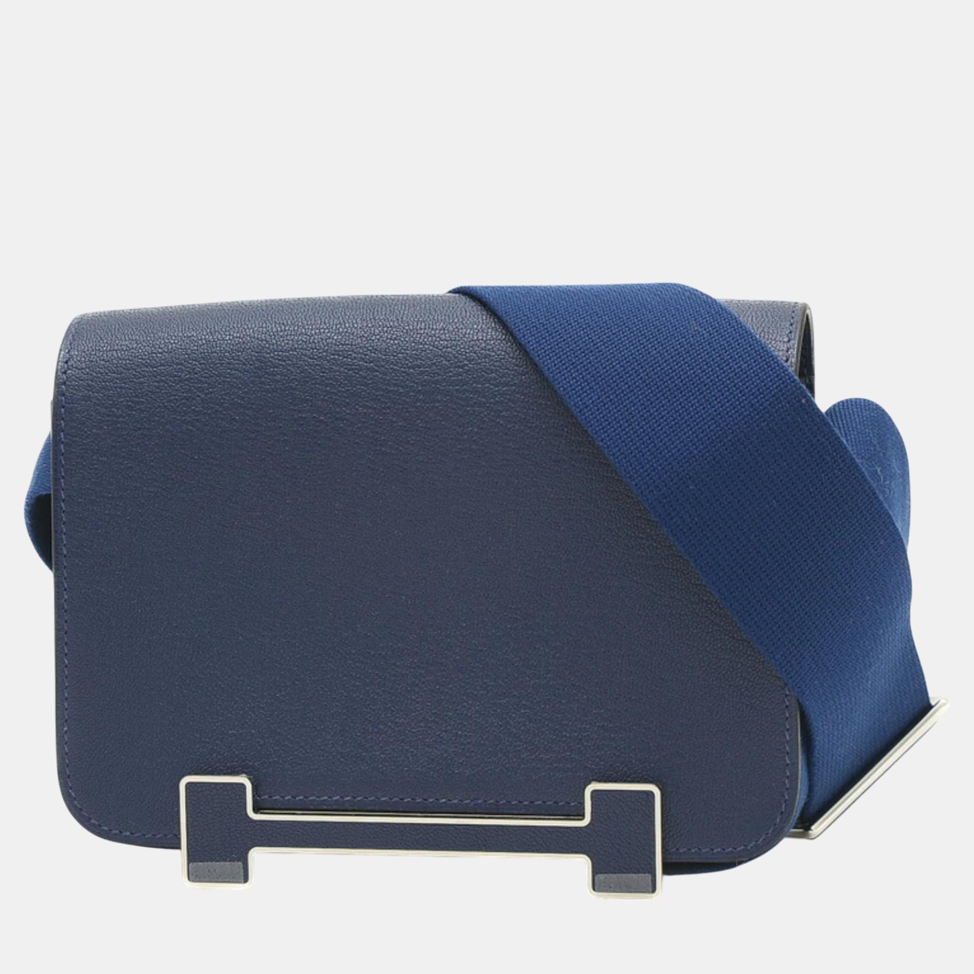 

Hermes Chevre Bleu Nuit Geta Shoulder Bag, Blue