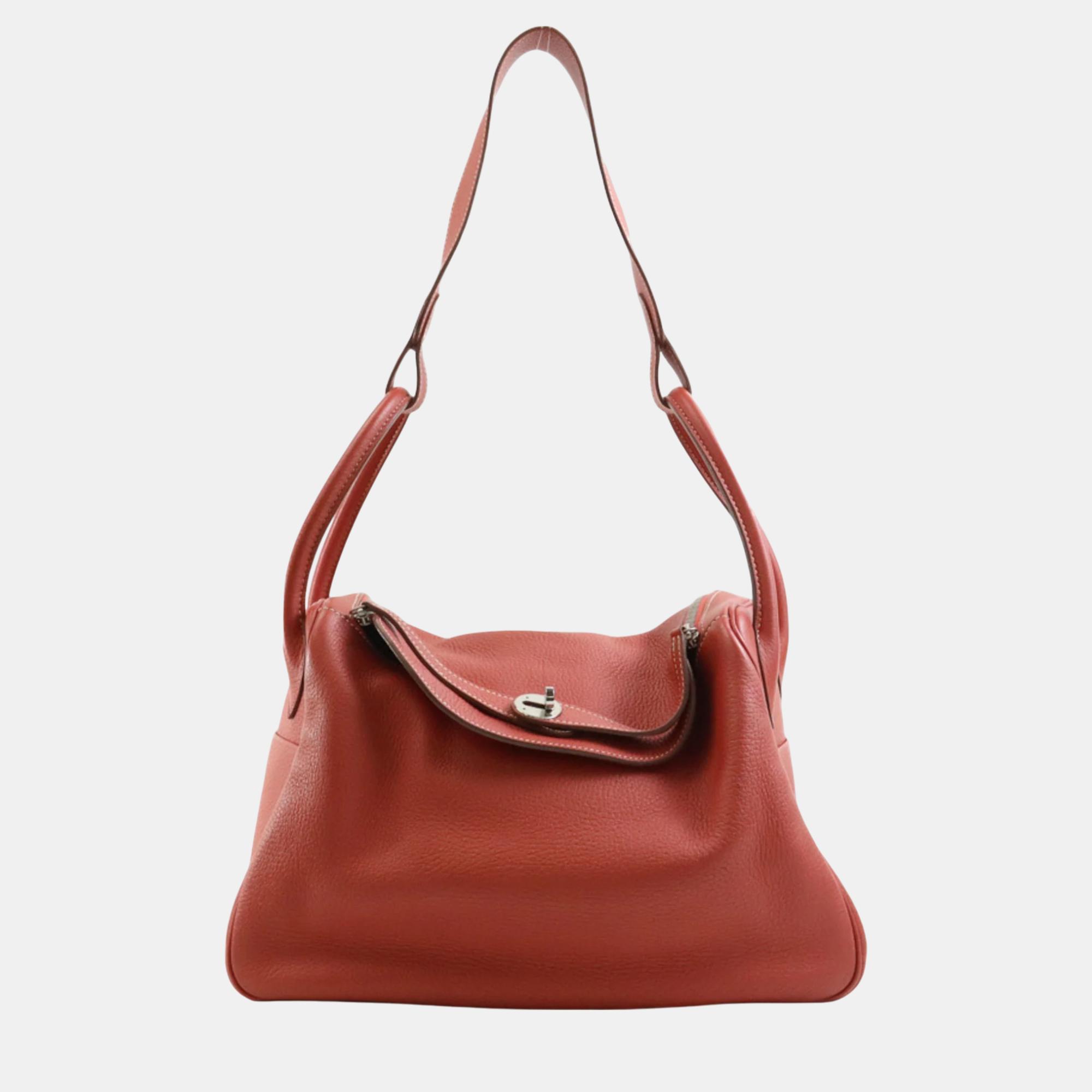 

Hermes Leather Clevette Silver Lindy Shoulder Bag, Red