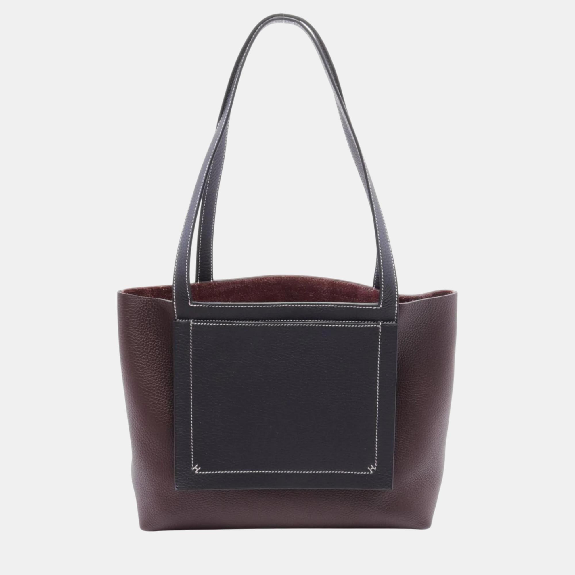 

Hermes Taurillon Clemence Brown Navy Cabas Serie 31 Tote Bag