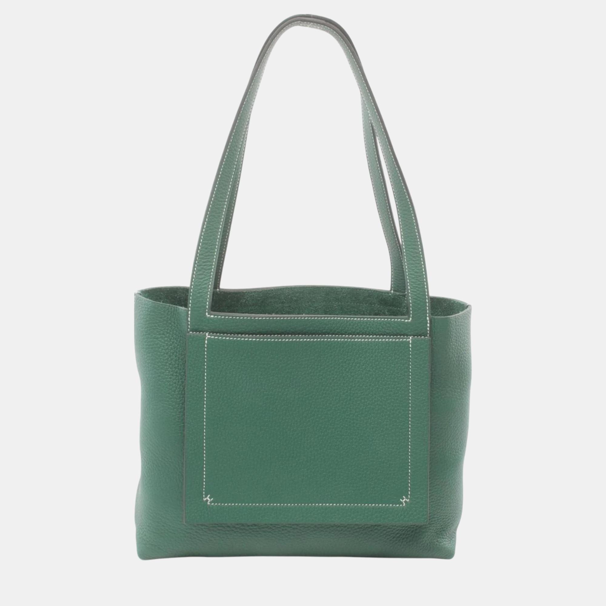 

Hermes Taurillon Clemence Green Cabas Serie 31 Tote Bag