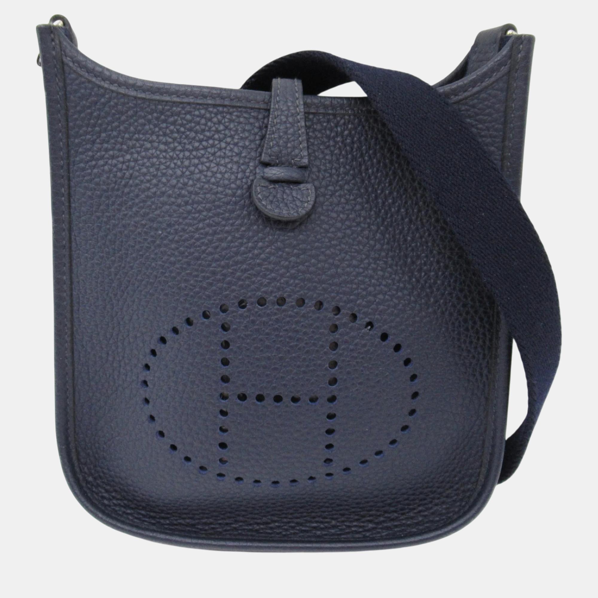 

Hermes Blue Nuit Black Calfskin (Cowhide) Taurillon Clemence Evelyn Amazon TPM Shoulder Bag