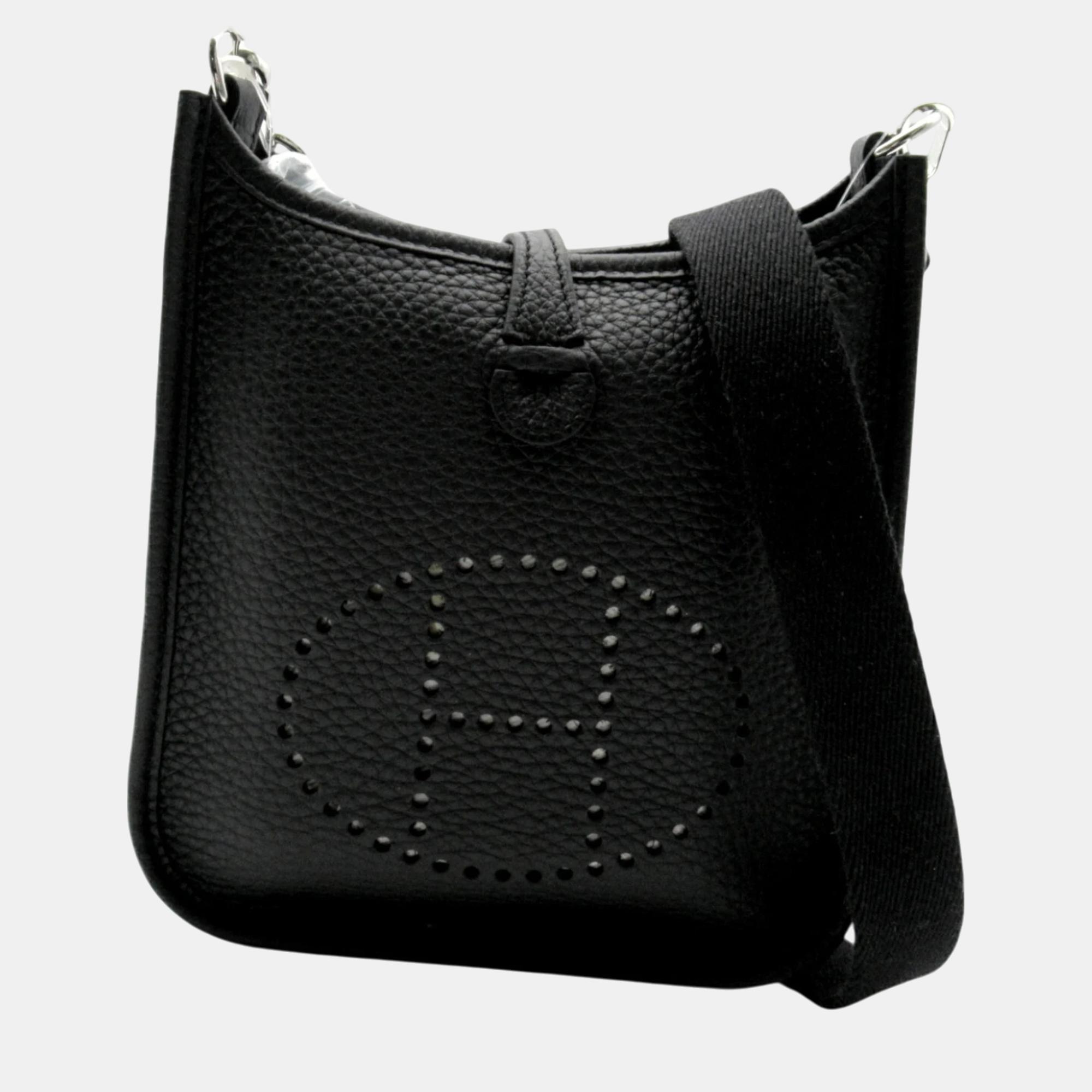 

Hermes Black Leather Taurillon Clemence Evelyn TPM Shoulder Bag