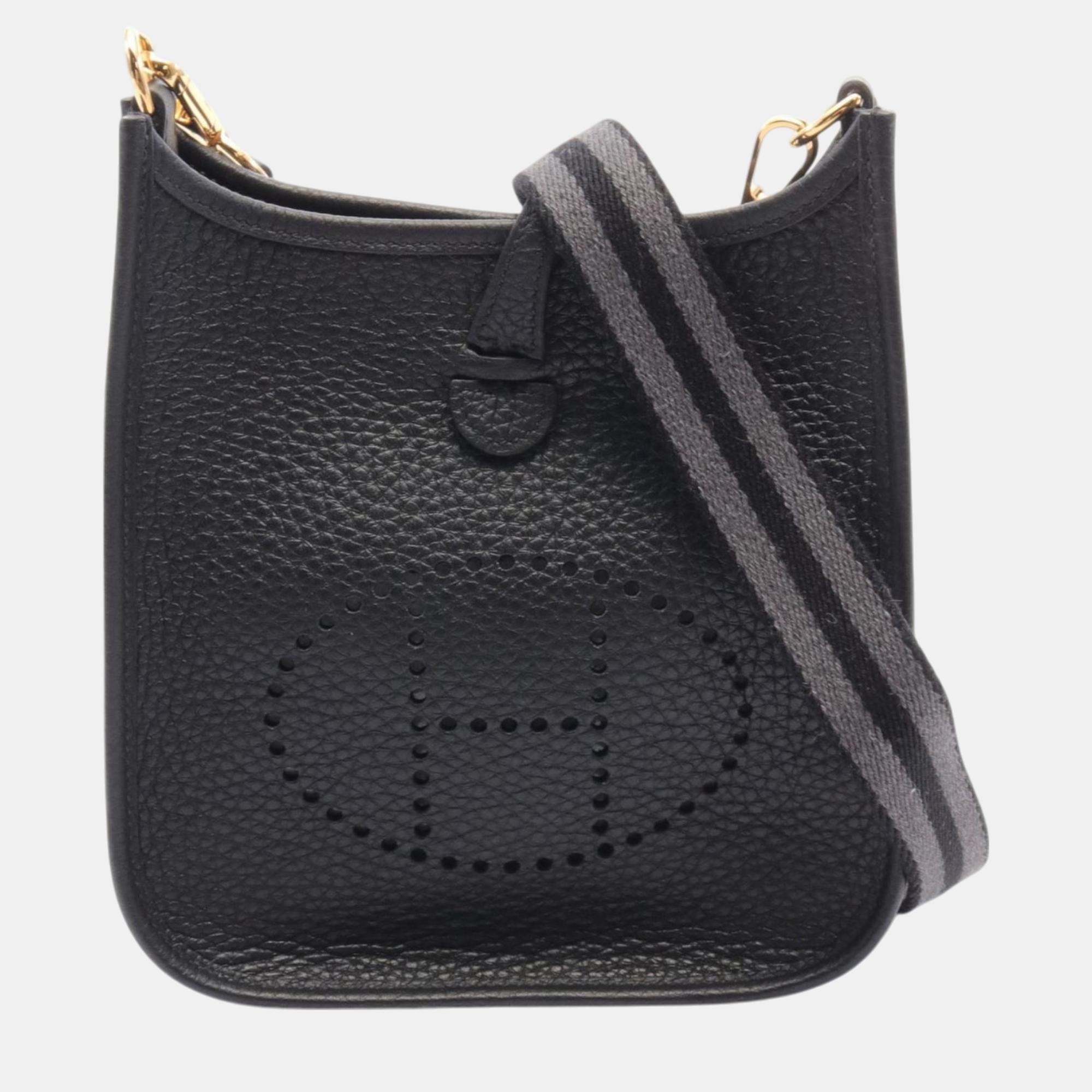 

Hermes Black Taurillon Clemence Evelyn TPM Shoulder Bag