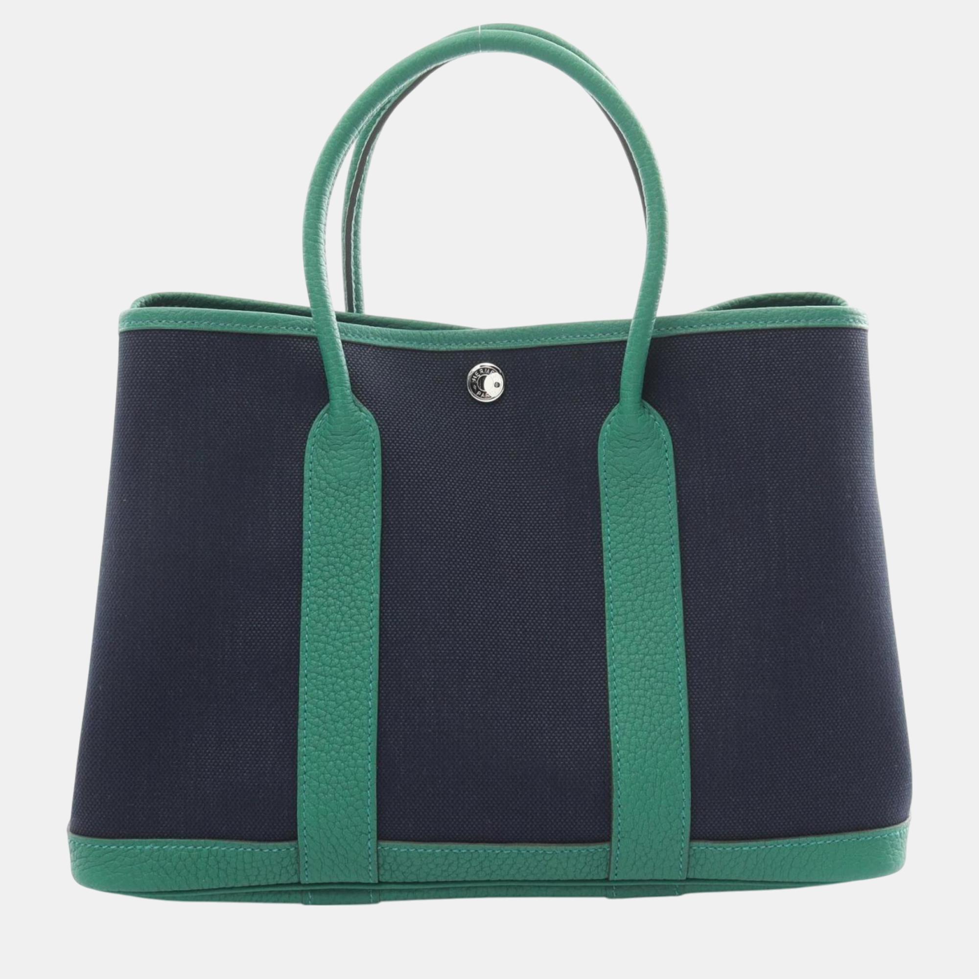 

Hermes Blue Marine Vert Toile Militaire Negonda Navy Green Garden TPM Vertigo Tote Bag