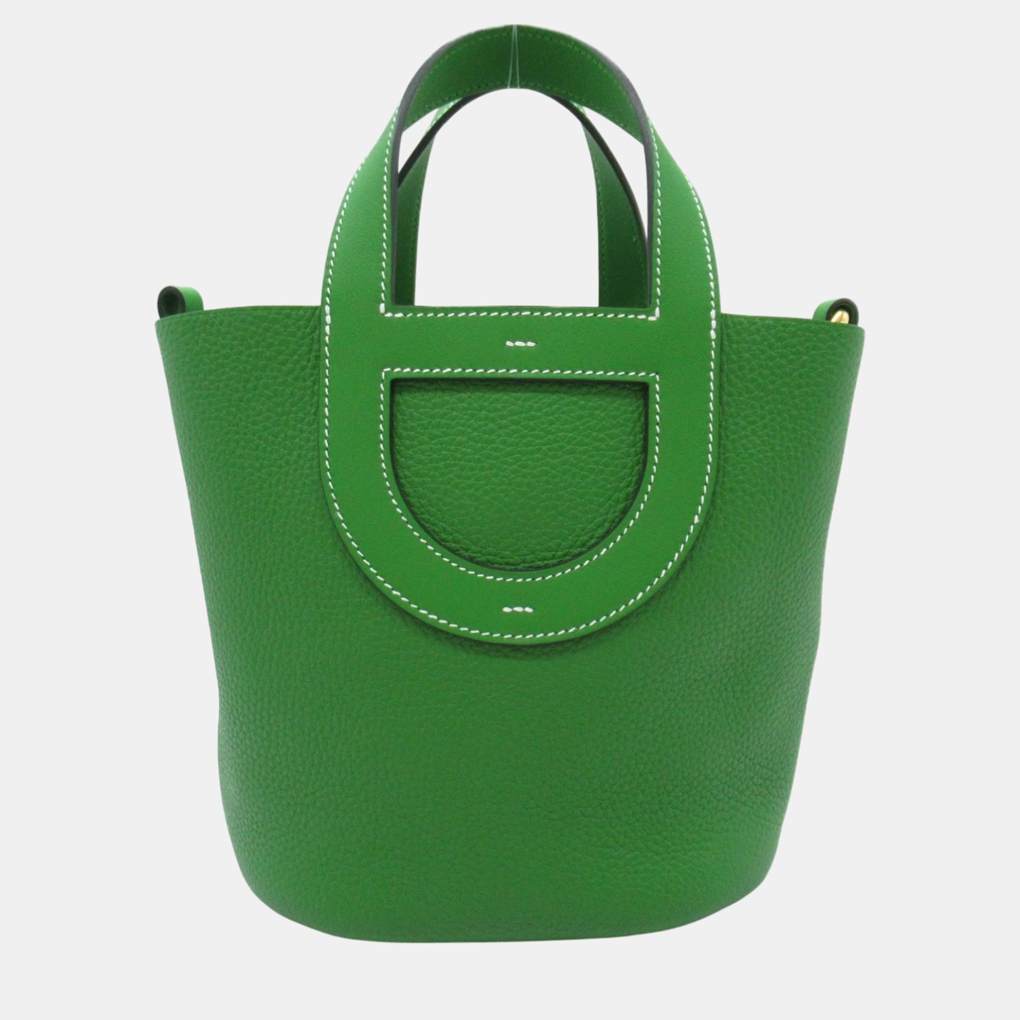 

Hermes Green Leather Taurillon Clemence In the Loop 18 Handbag