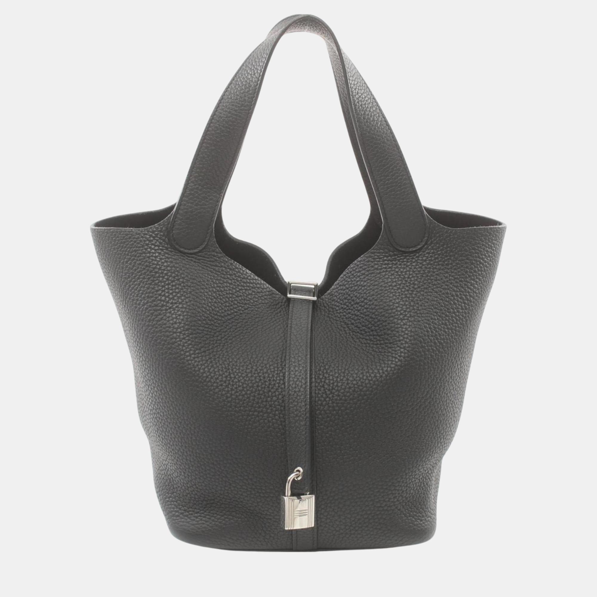 

Hermes Black Taurillon Clemence Picotin Lock MM Handbag