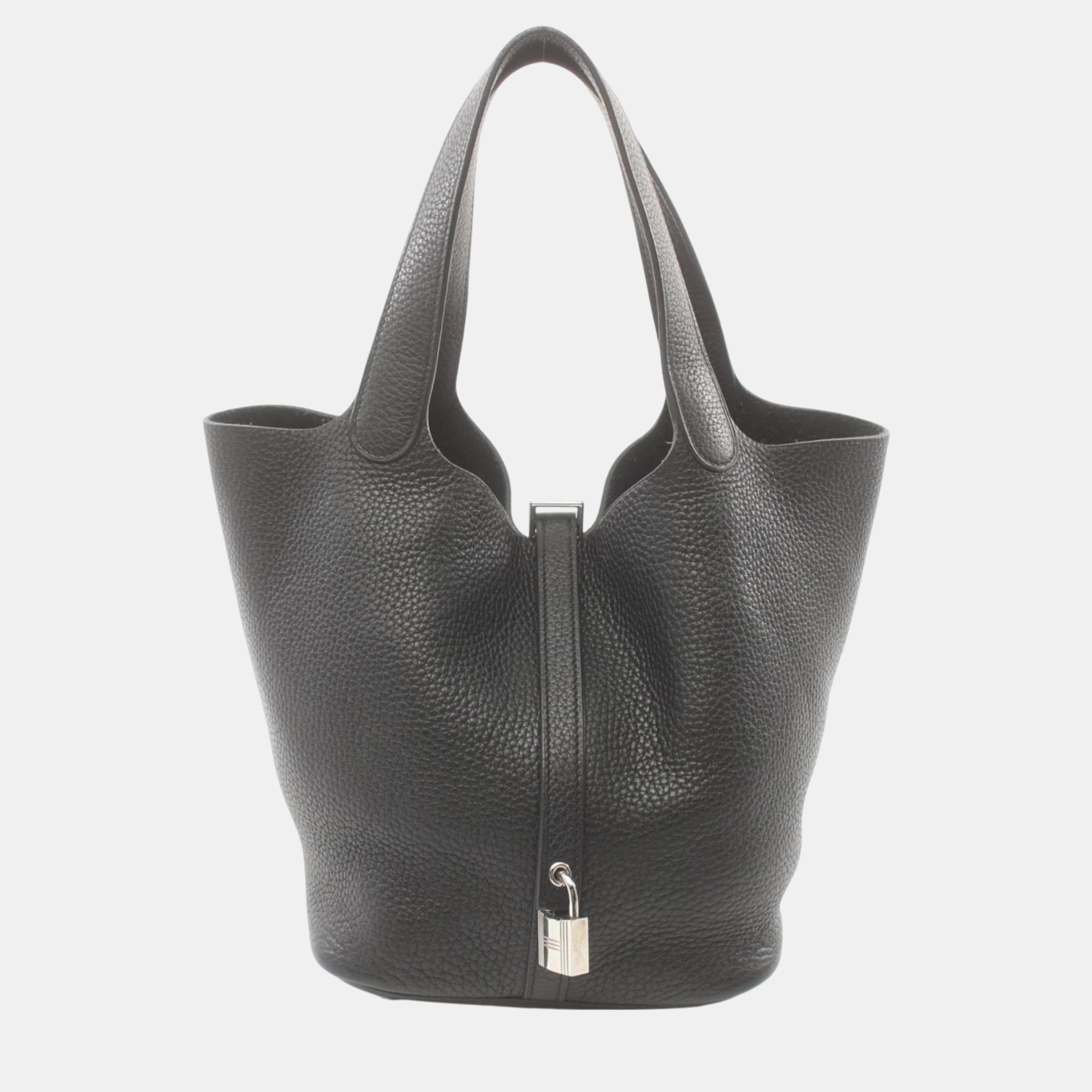 

Hermes Black Taurillon Clemence Picotin Lock MM Handbag