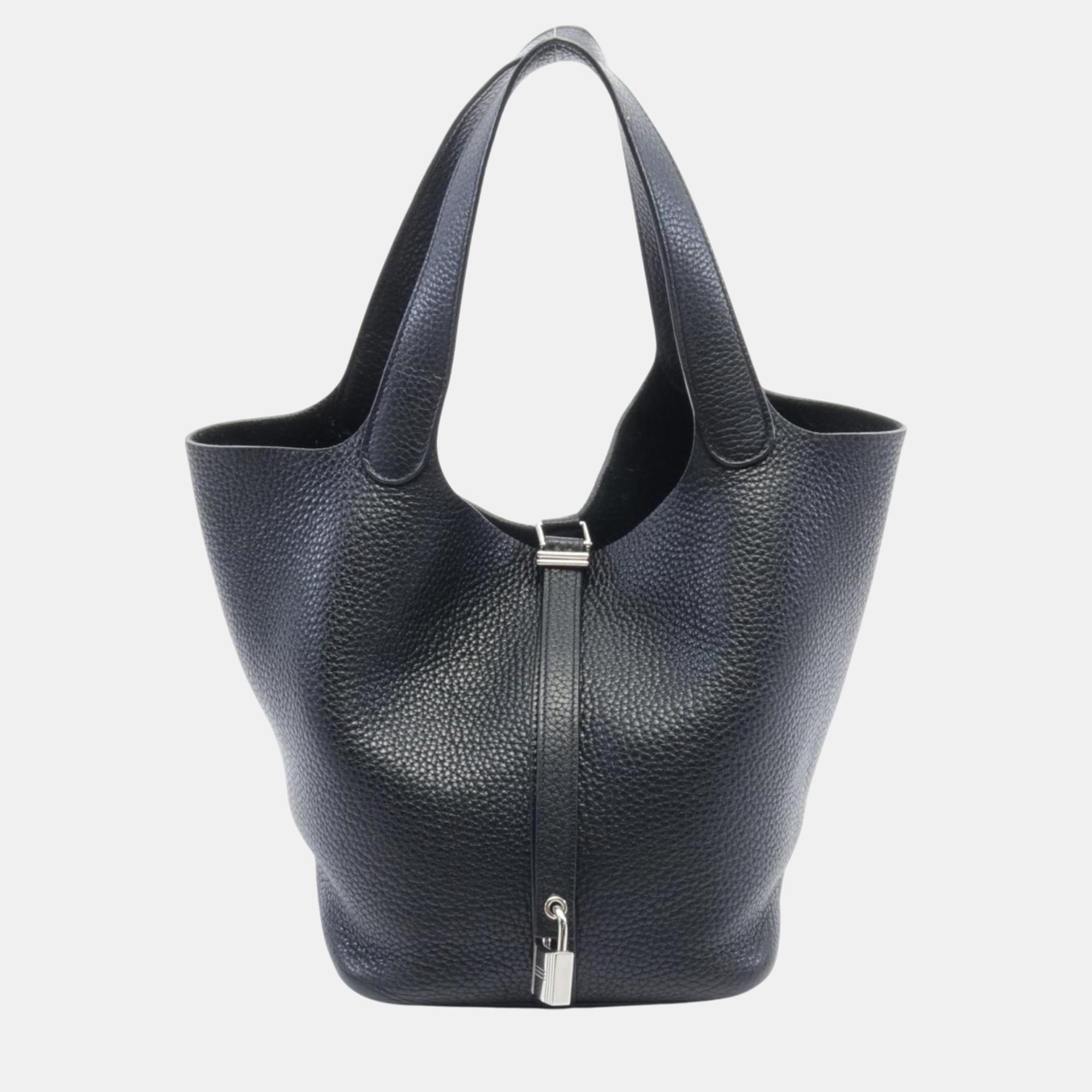 

Hermes Black Taurillon Clemence Picotin Lock MM Handbag
