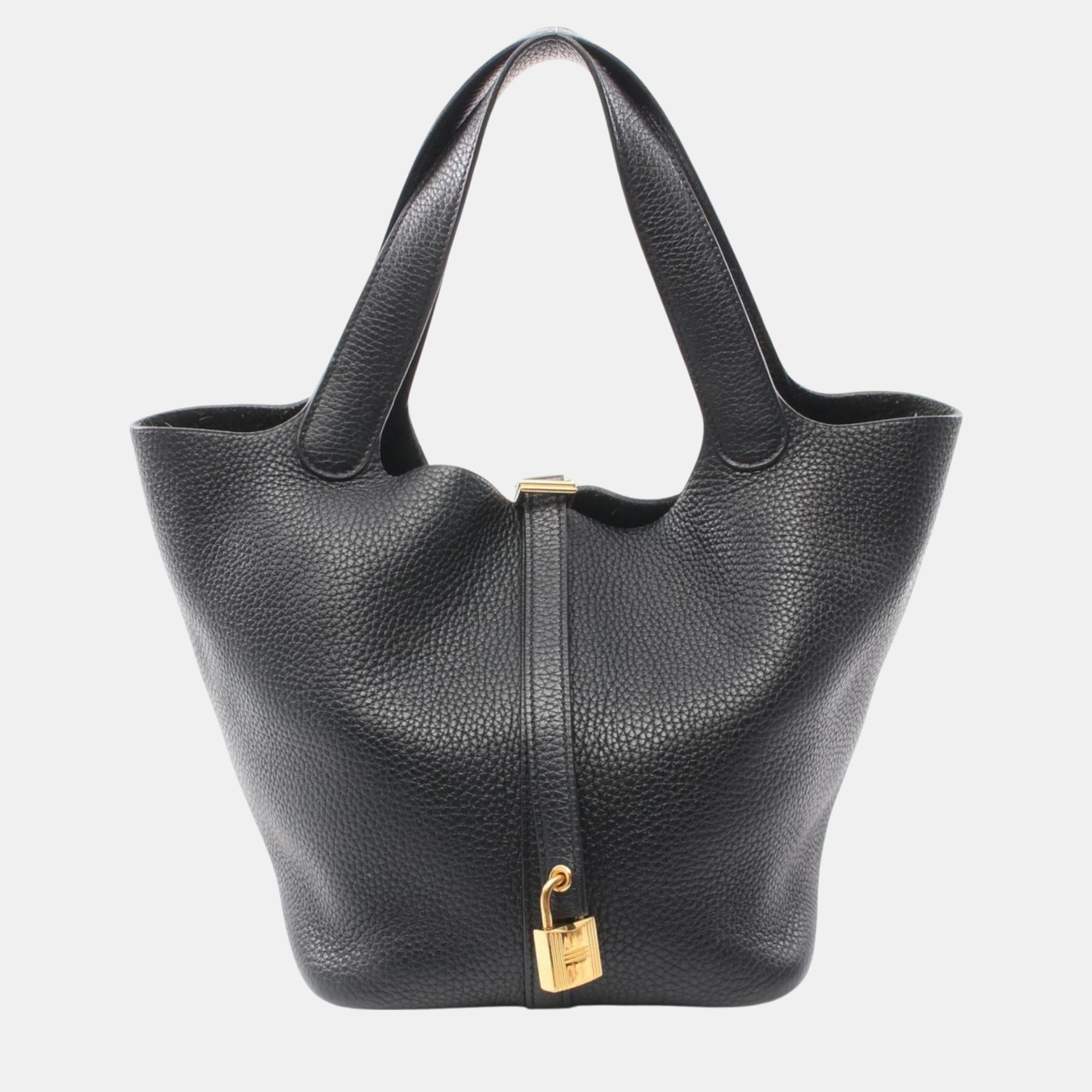 

Hermes Black Taurillon Clemence Picotin Lock MM Handbag