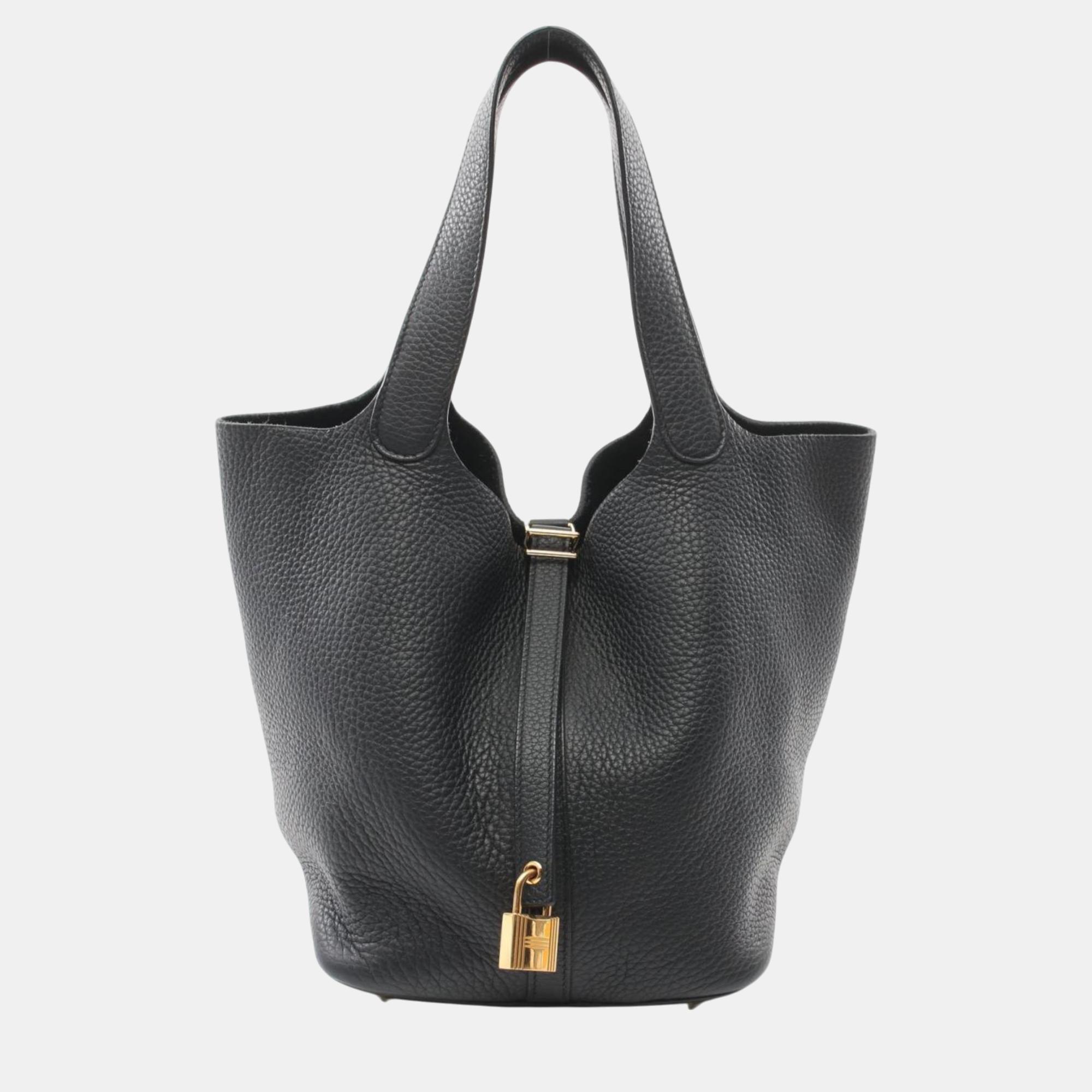 

Hermes Black Taurillon Clemence Picotin Lock MM Handbag