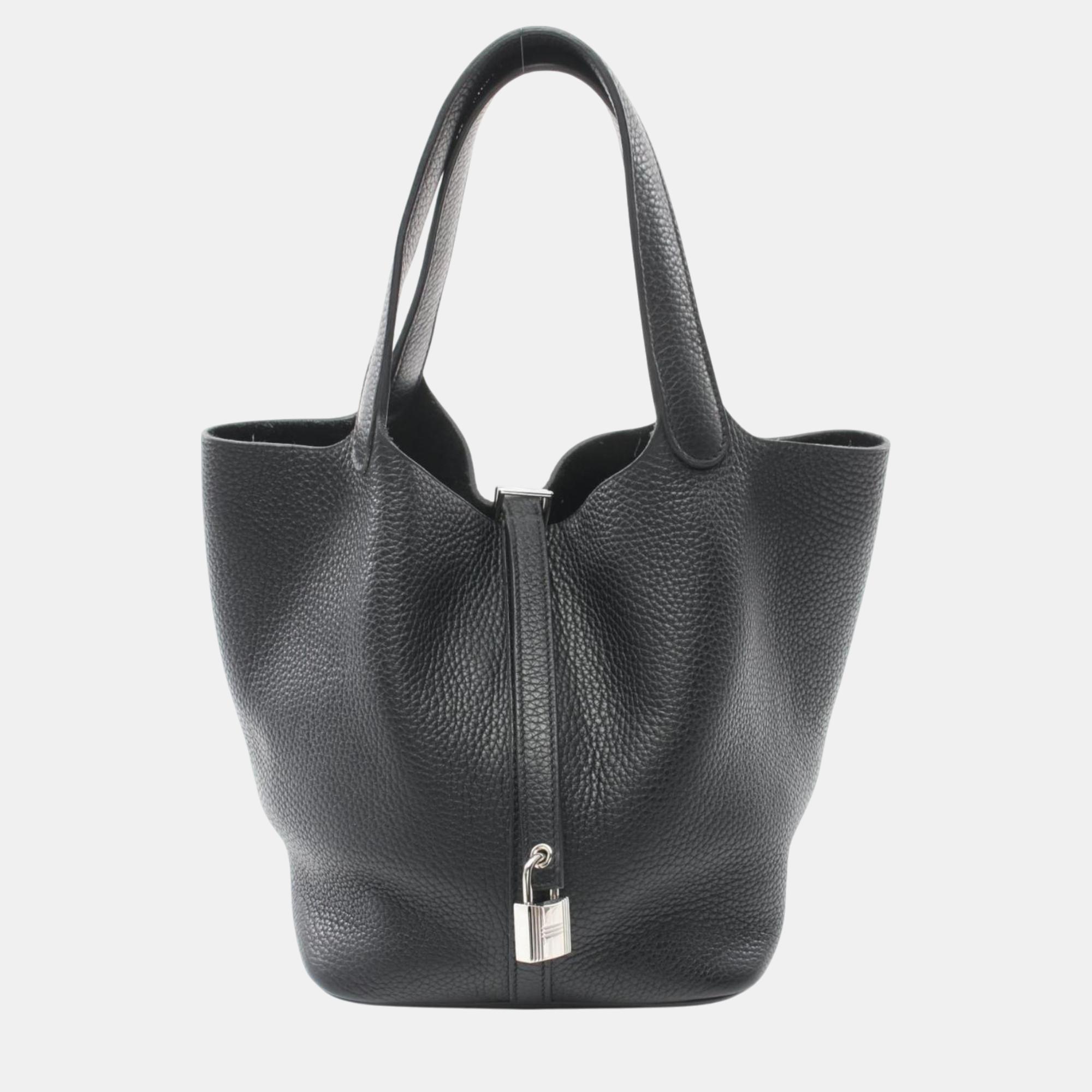 

Hermes Black Taurillon Clemence Picotin Lock MM Handbag