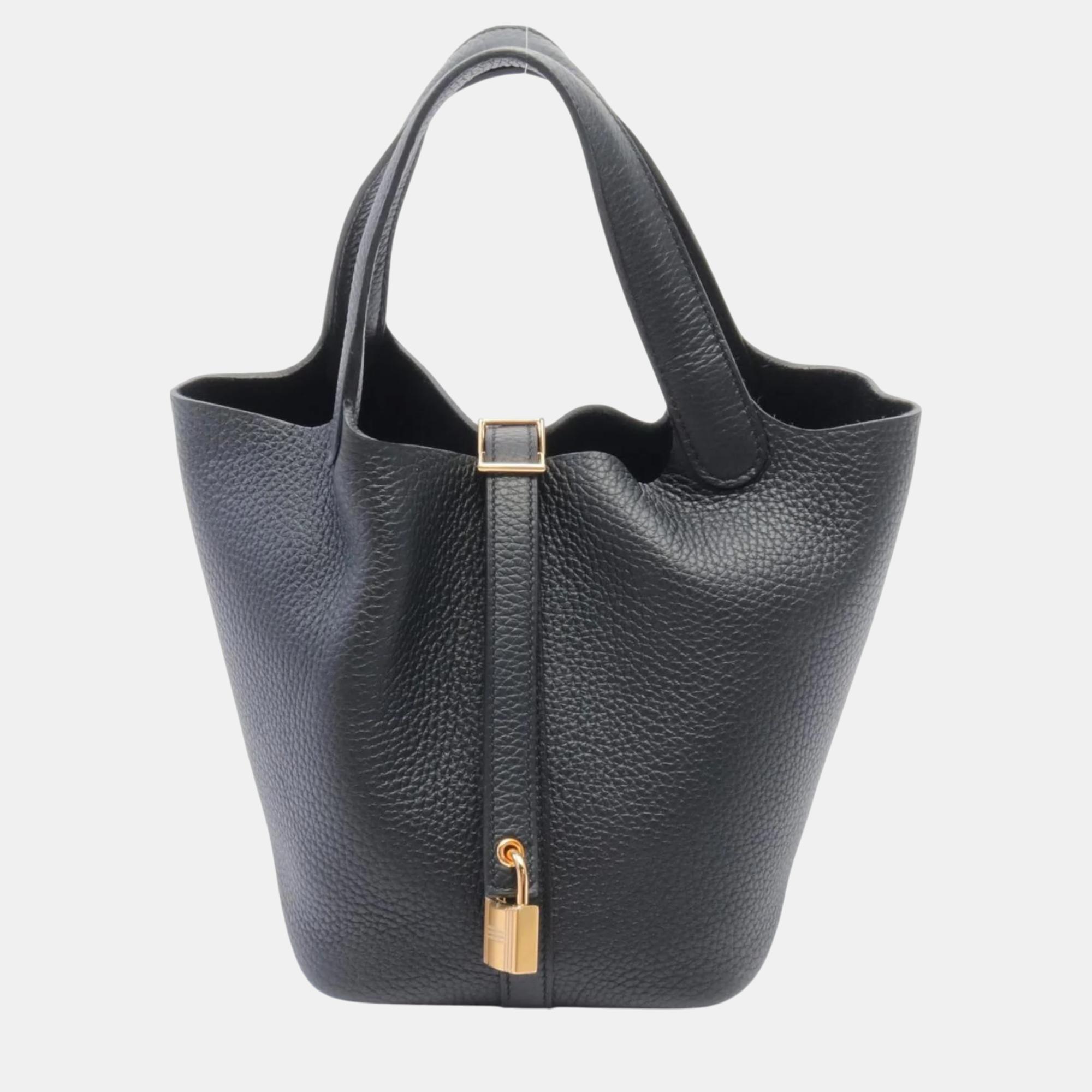 

Hermes Black Taurillon Clemence Picotin Lock PM Handbag