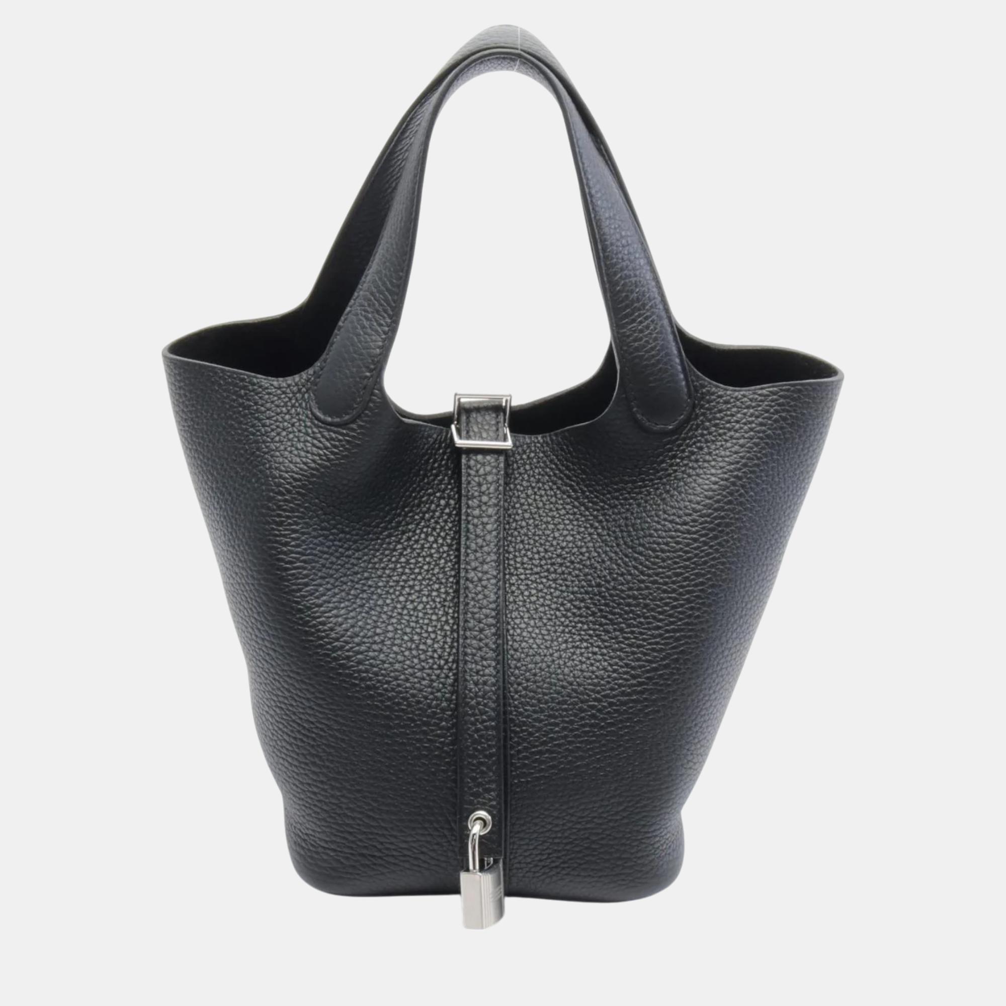 

Hermes Black Taurillon Clemence Picotin Lock PM Handbag