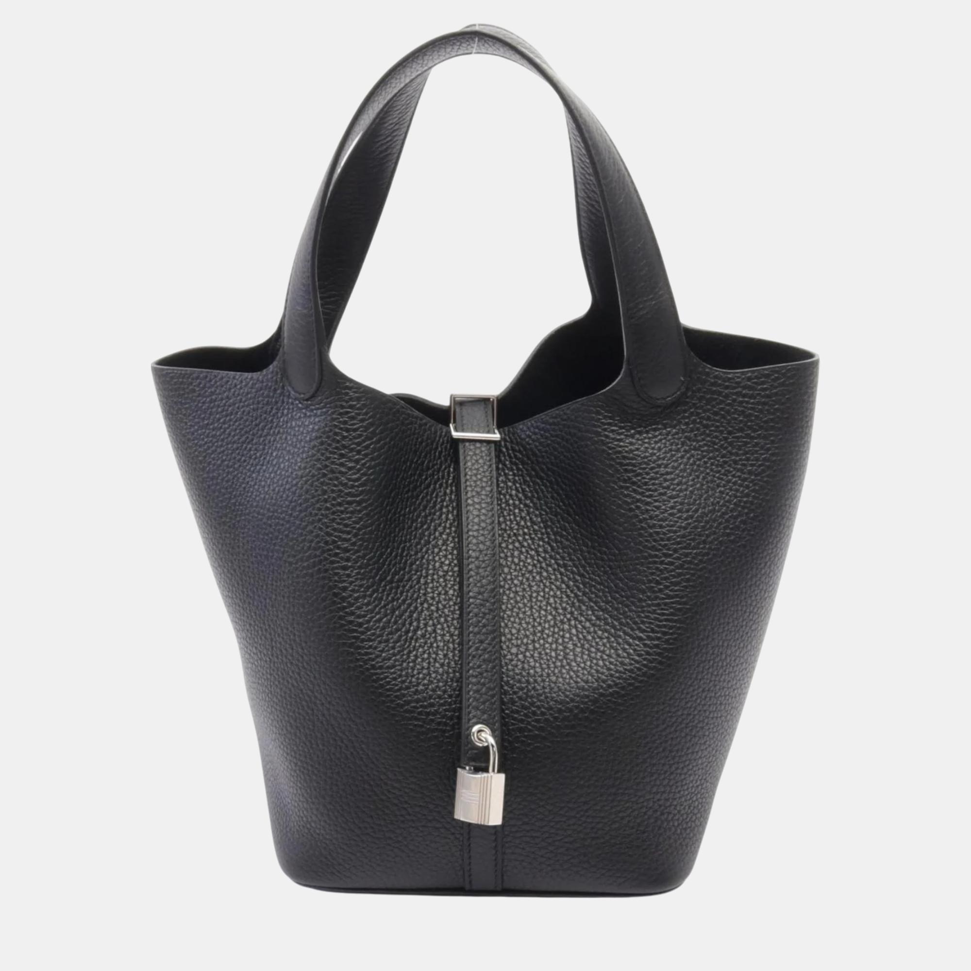 

Hermes Black Taurillon Clemence Picotin Lock PM Handbag