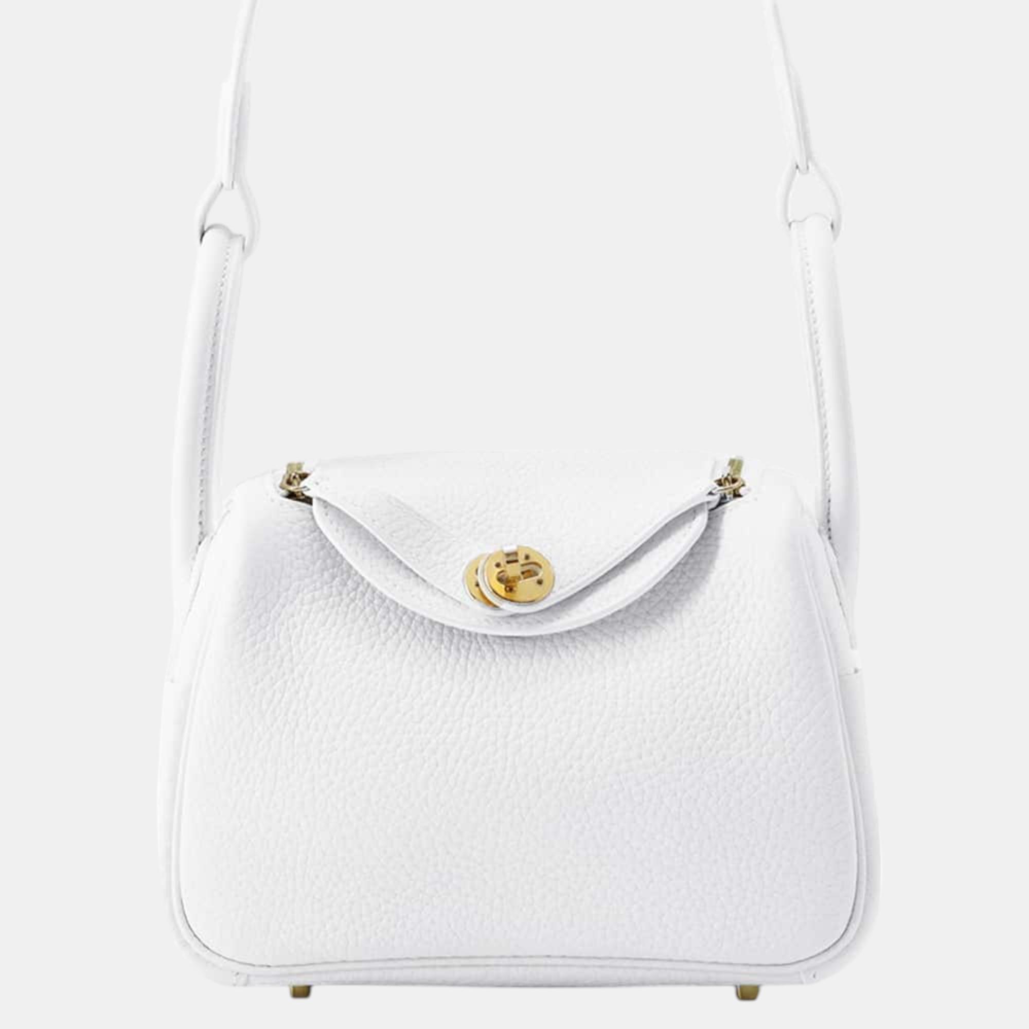 

Hermes New White Taurillon Clemence Lindy Size Mini