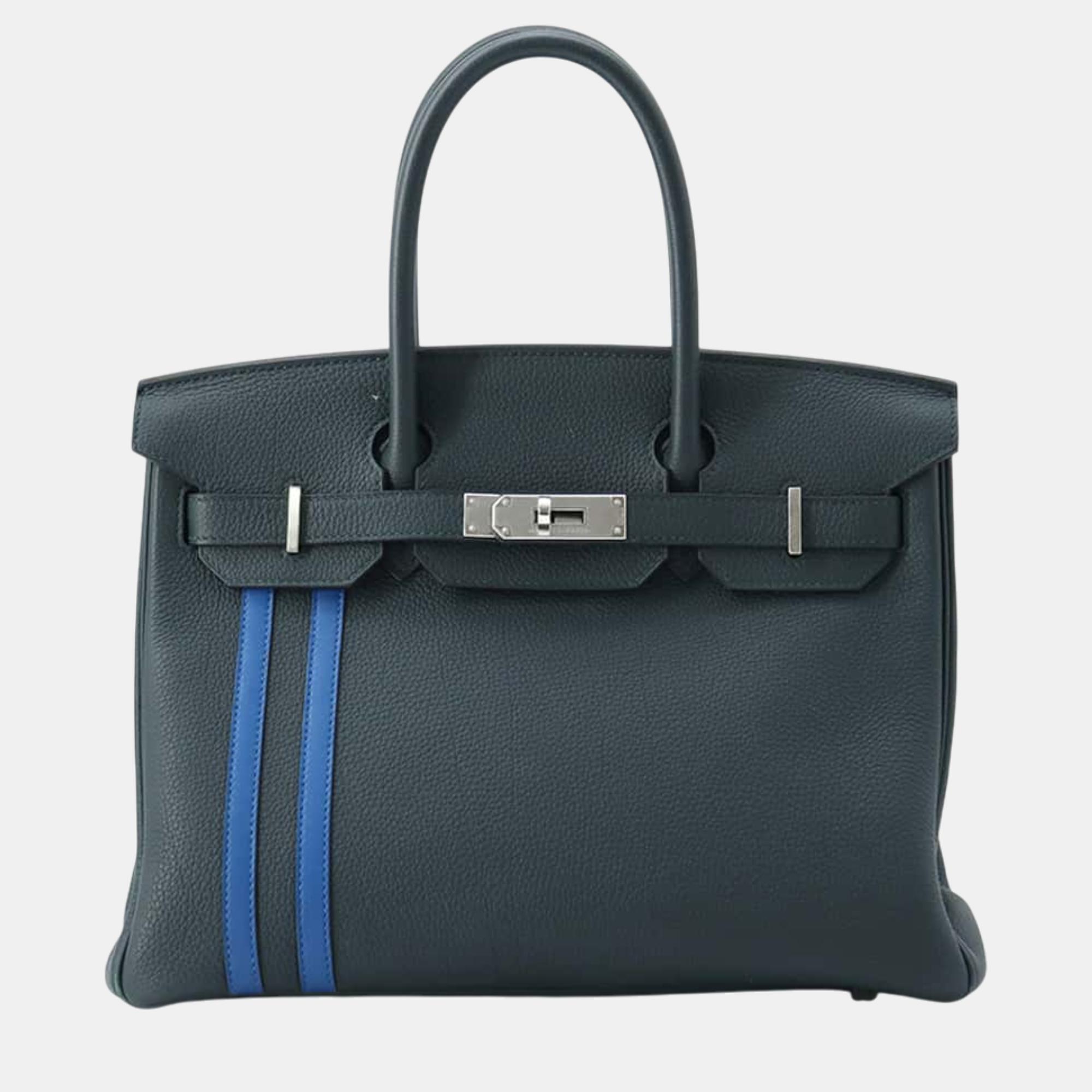 

Hermes Birkin Officer Vert Chypre/Blue Zelage Togo Leather Swift Leather Size