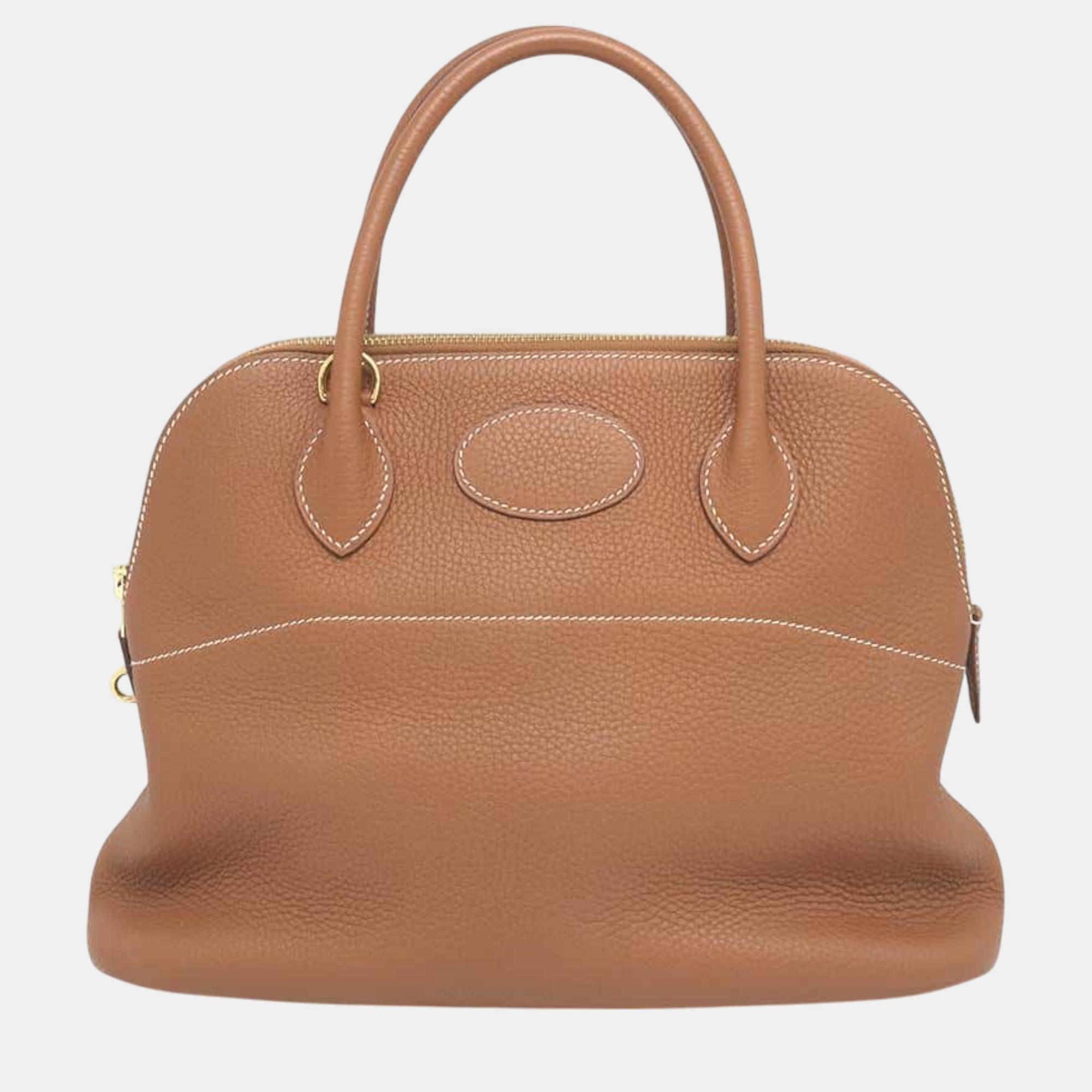 

Hermes Bolide Gold Taurillon Clemence Size, Brown