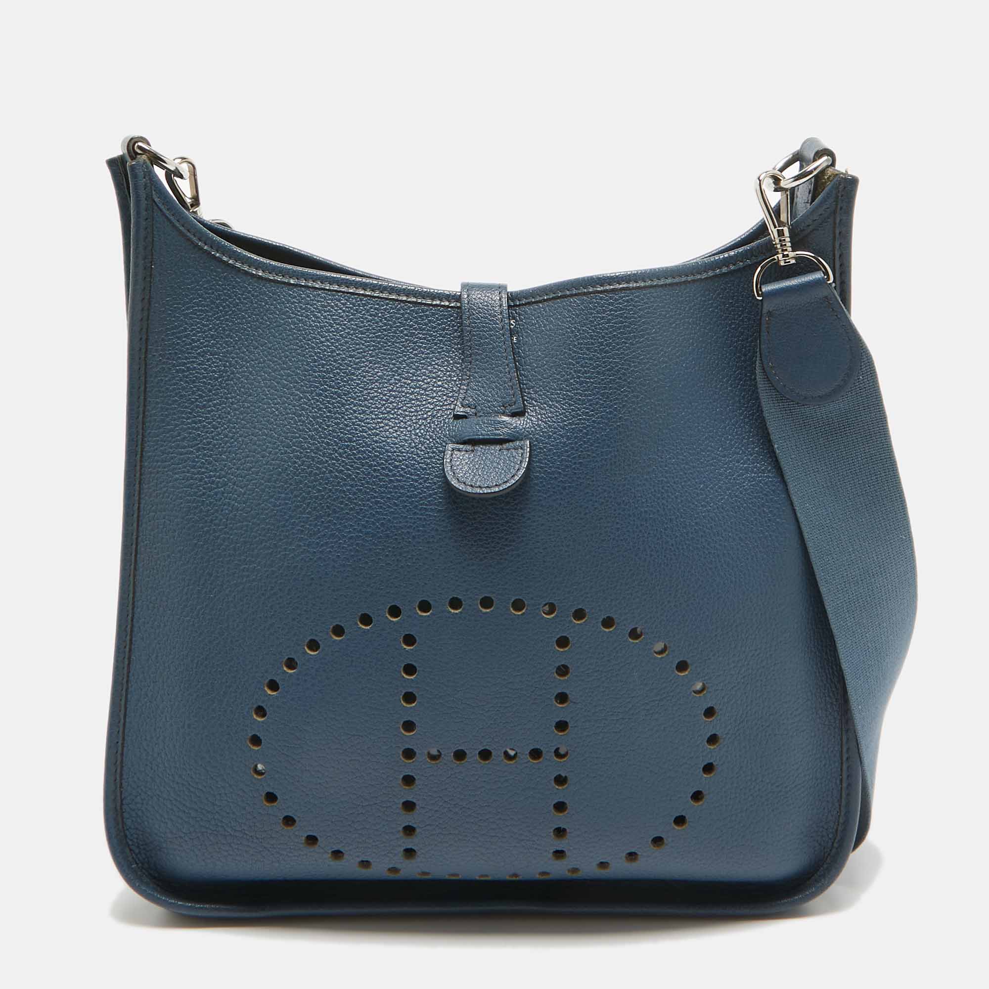 

Hermes Bleu Tempete Togo Leather Evelyne I GM Bag, Blue