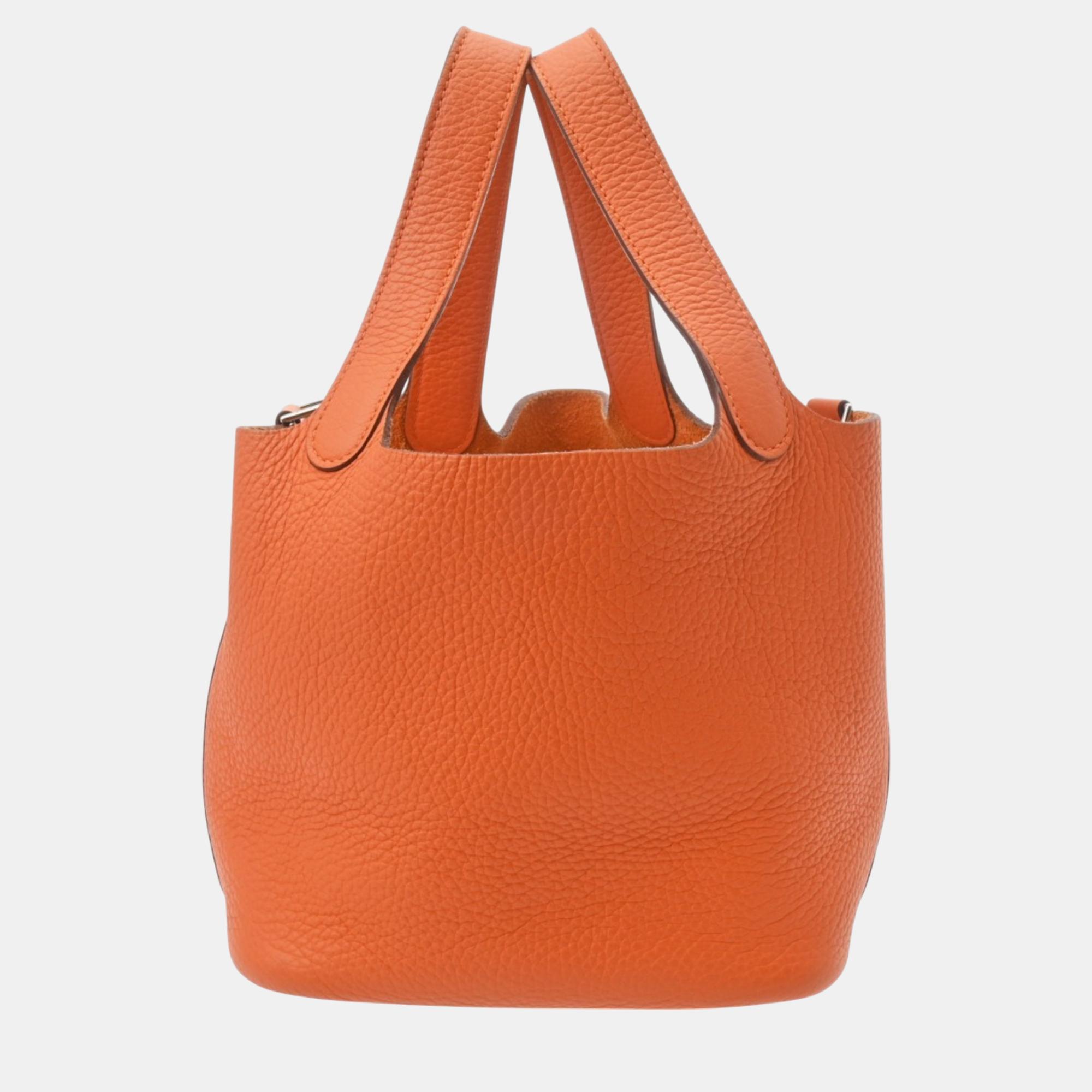 

Hermes Orange Taurillon Clece Picotin Lock PM handbag