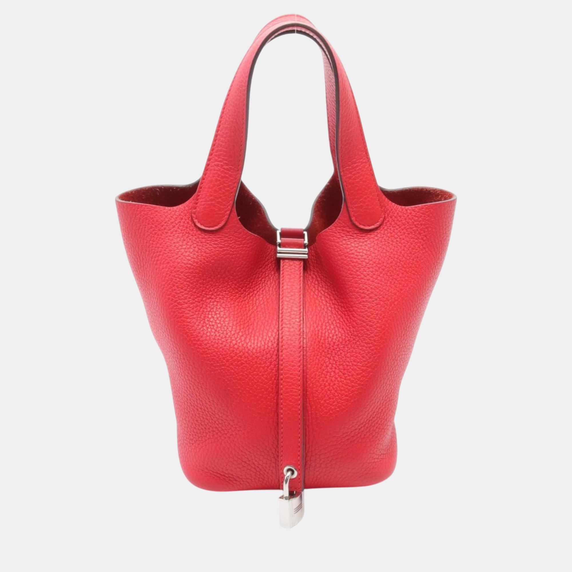 

Hermes Red Taurillon Clece Picotin Lock PM Rouge Coeur Handbag