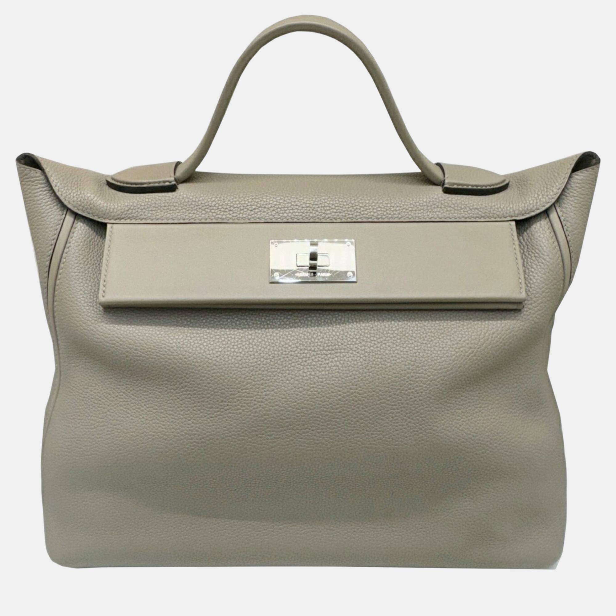 

Hermes Gray Togo Swift Gris Asphalt Sac Van Cattle 24 35 Handbag, Grey