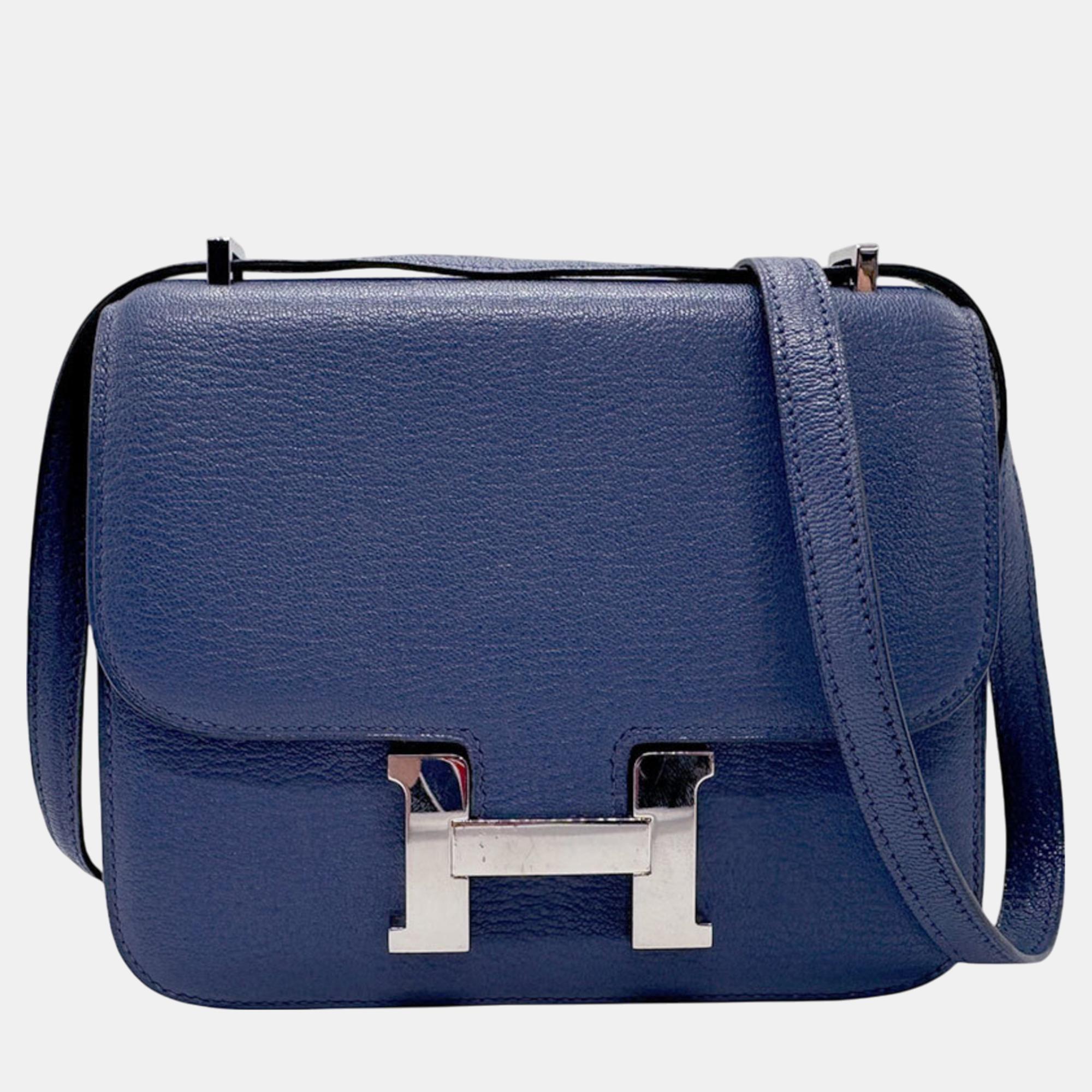 

Hermes Chevre Mysore Blue Brighton Silver Constance Shoulder Bag