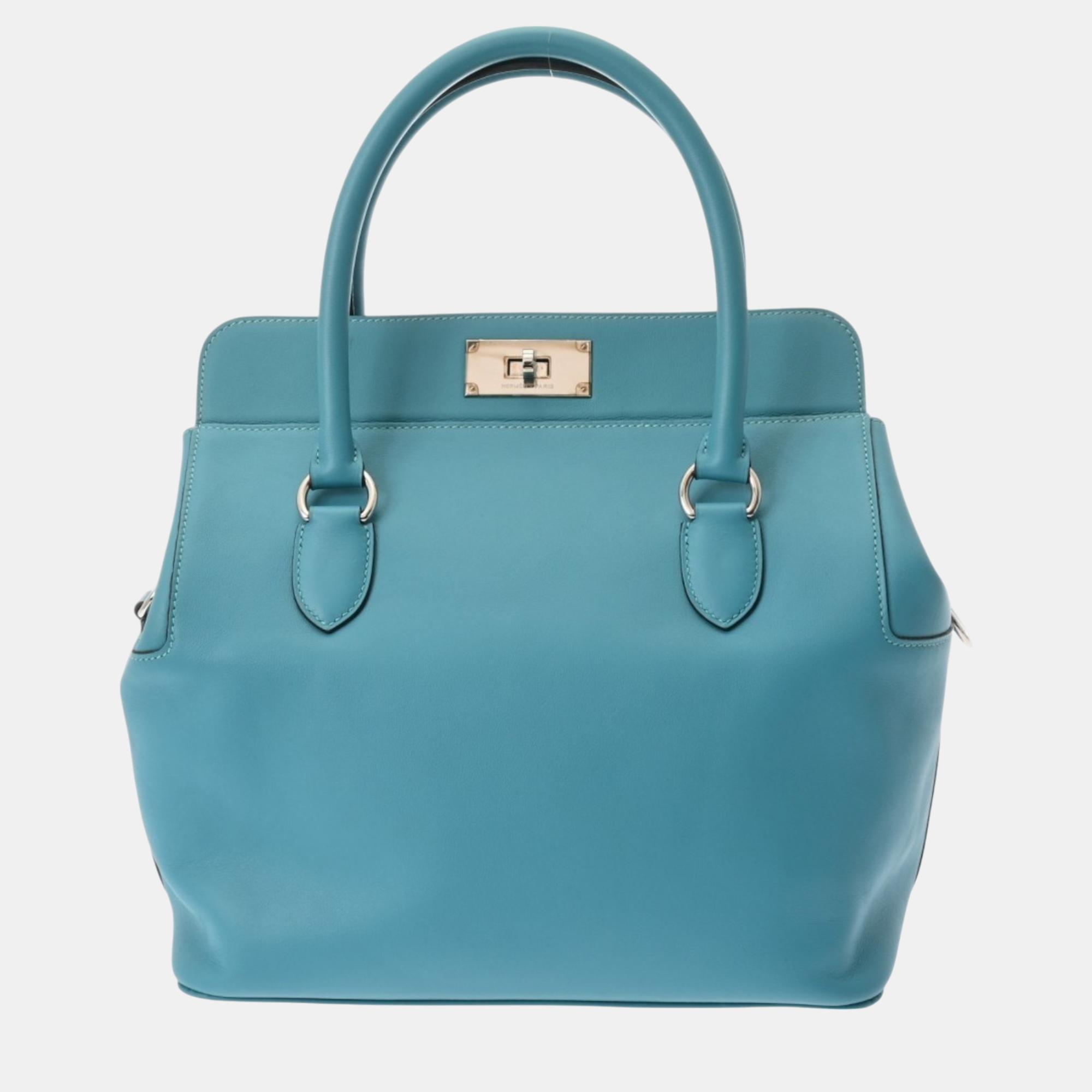 

Hermes Turquoise Swift Toolbox 26 Handbag, Blue