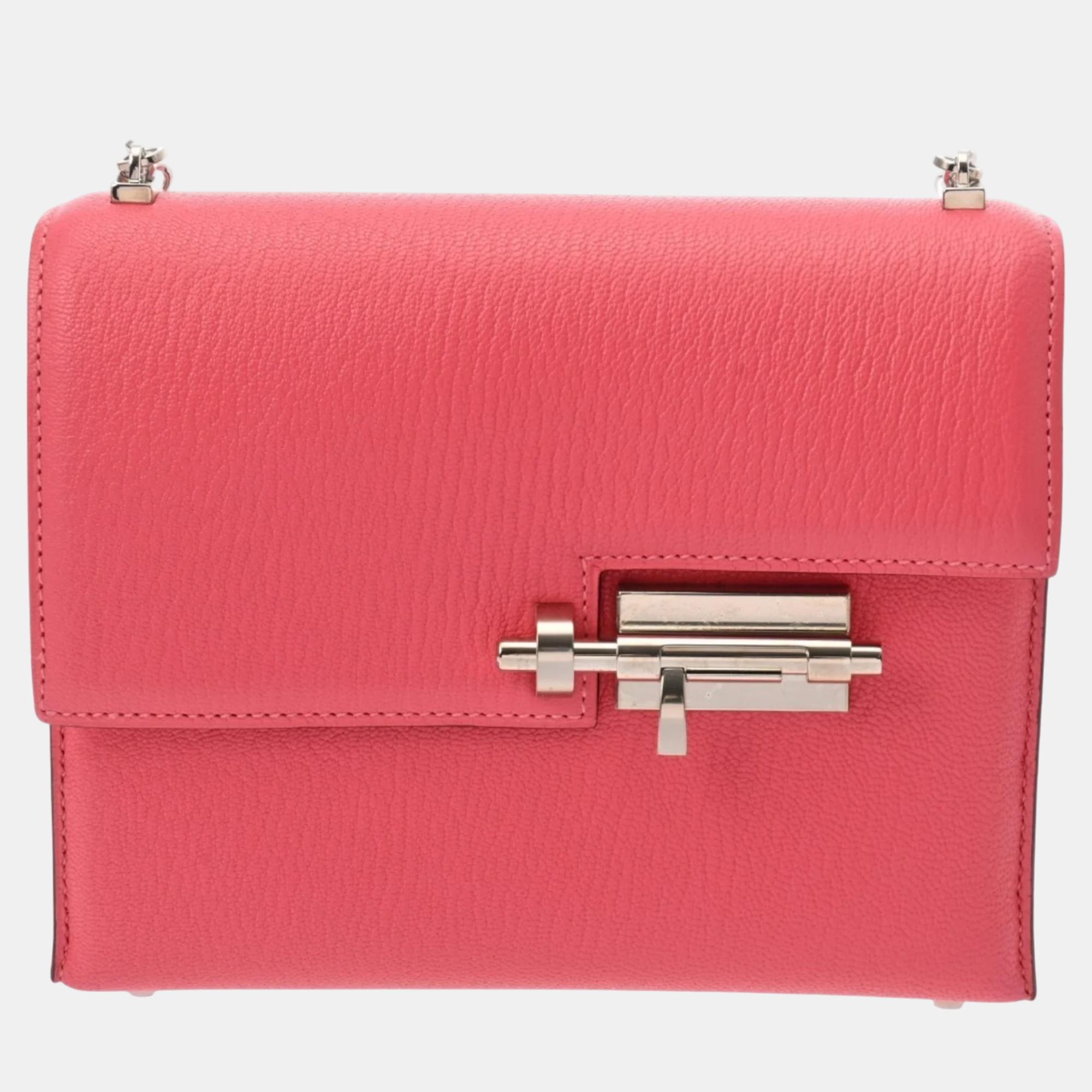 

Hermes Rose Lipstick Chevre Veil Chain Shoulder Bag, Pink