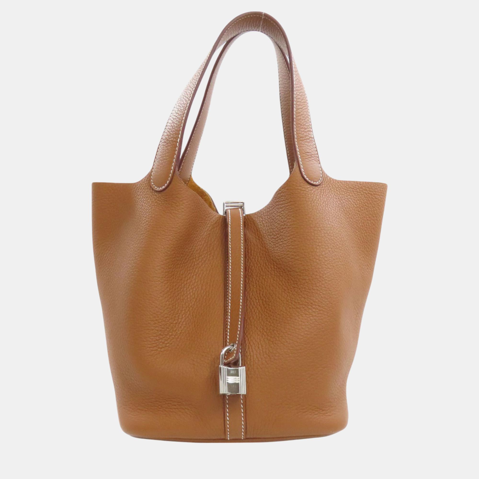 

Hermes Gold Taurillon Picotin Lock MM Handbag