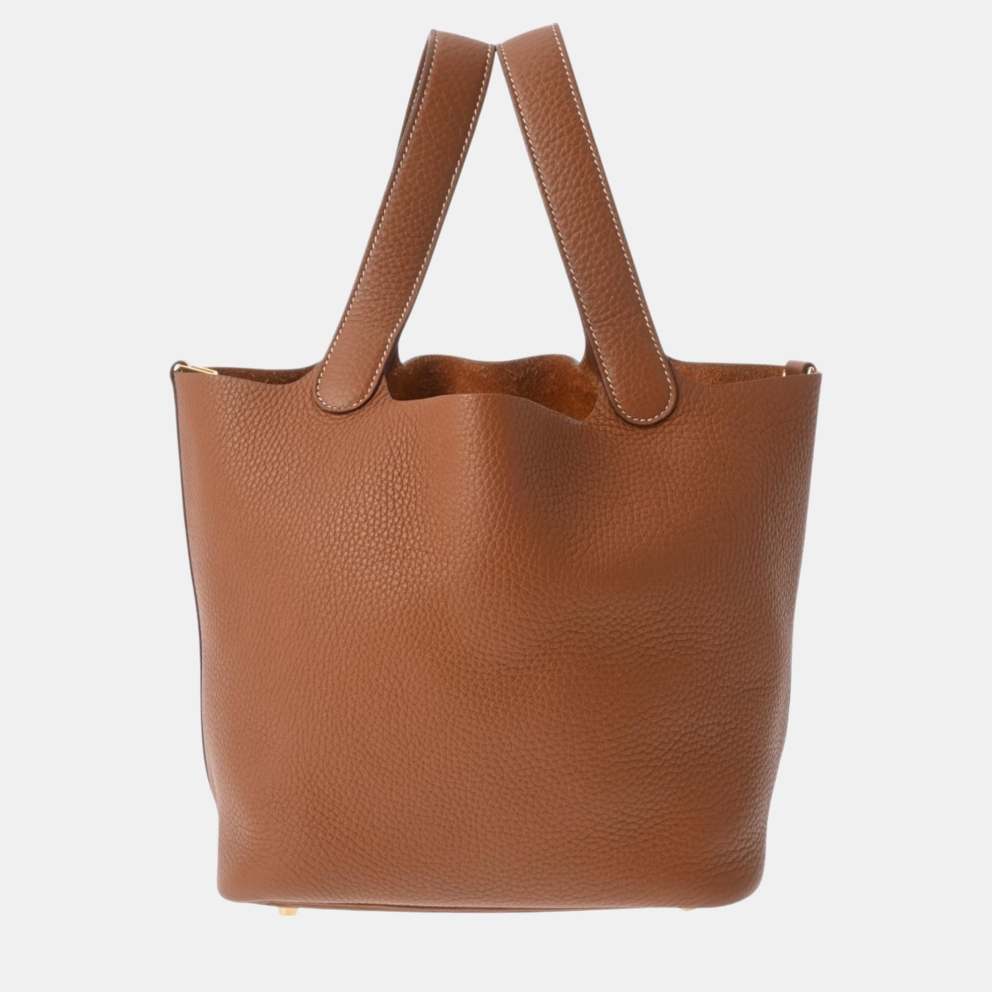 

Hermes Gold Taurillon Clece Picotin Lock MM Handbag