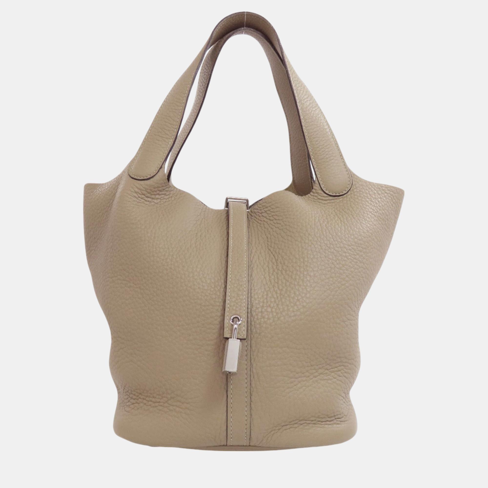 

Hermes Taurillon Picotin Lock MM Handbag, Beige